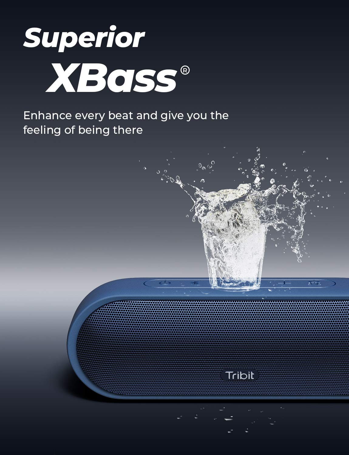 Tribit MaxSound Plus 24W Portable Bluetooth Speaker - Wireless Speaker with Powerful Sound, Deep XBass, IPX7 Waterproof, 20H Playtime, 100ft Range - Perfect for Outdoor Adventures, Beach Parties & Home Use (Blue)