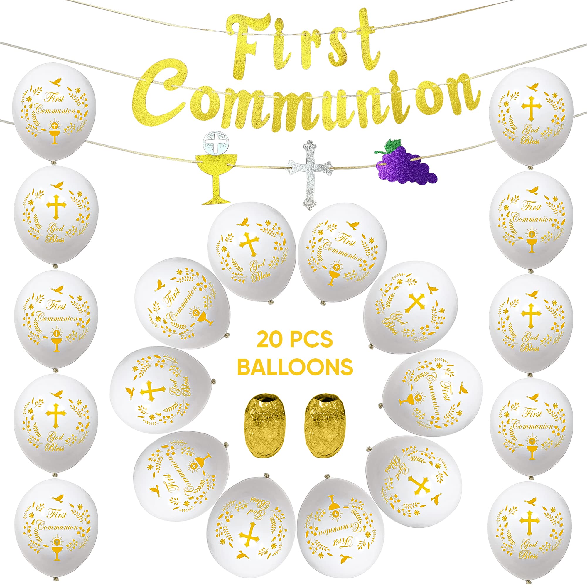 First Communion Decorations for Boys and Girls - Holy Communion Party Supplies, Cross Centerpieces, Banner & Tableware - Perfect for Church Celebrations, Home Parties & Religious Events