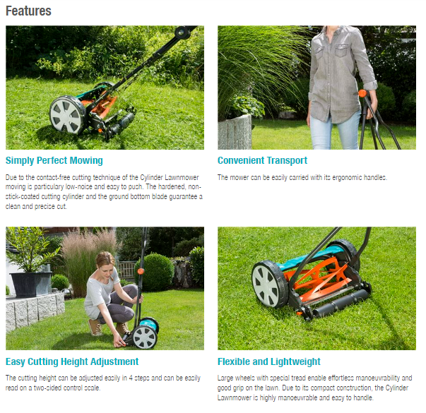 Gardena Classic 330 4027-20 Cylinder Lawn Mower - Manual Push Reel Mower for Small to Medium Lawns - Perfect for Eco-Friendly Grass Cutting in Backyards & Gardens