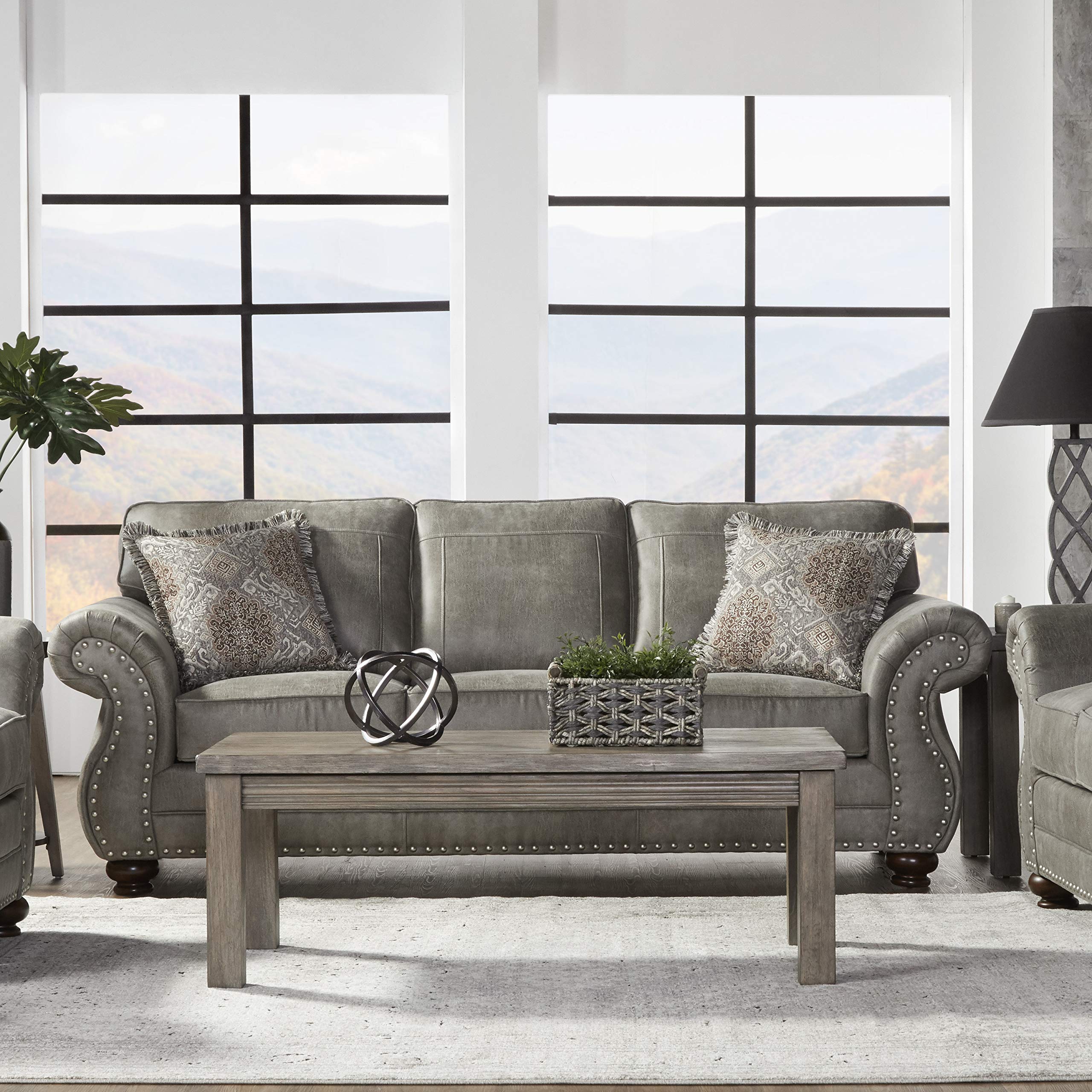 Roundhill Furniture Leinster Sofa - Modern Gray Fabric Couch for Living Room, Lounge & Home Decor