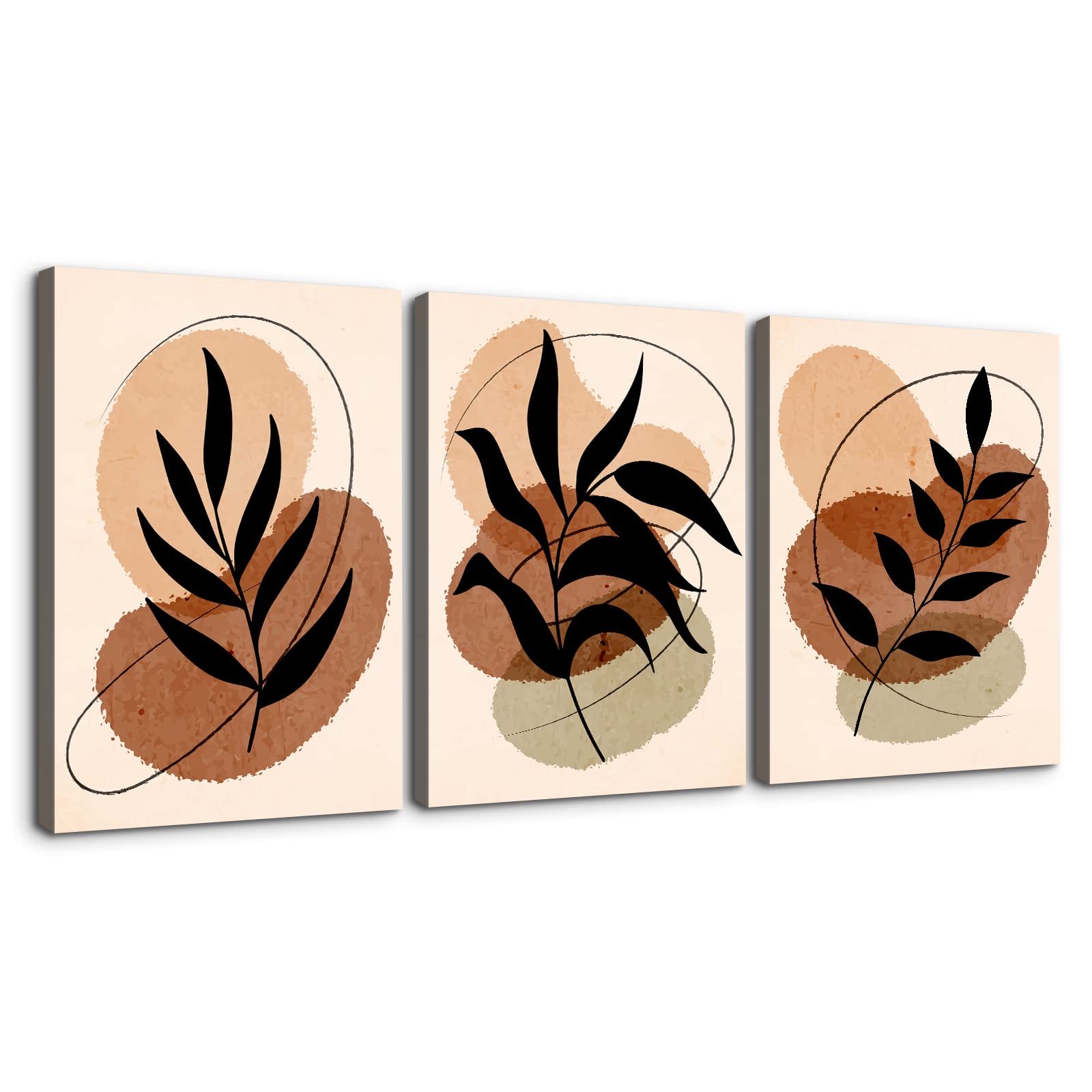 Boho Wall Art Set of 3 - Minimalist Mid Century Modern Framed Canvas - Abstract Bohemian Decor for Living Room & Bedroom - 24x36 Inch Trio Panels - Perfect for Gallery Walls, Home Office & Dorm Decor
