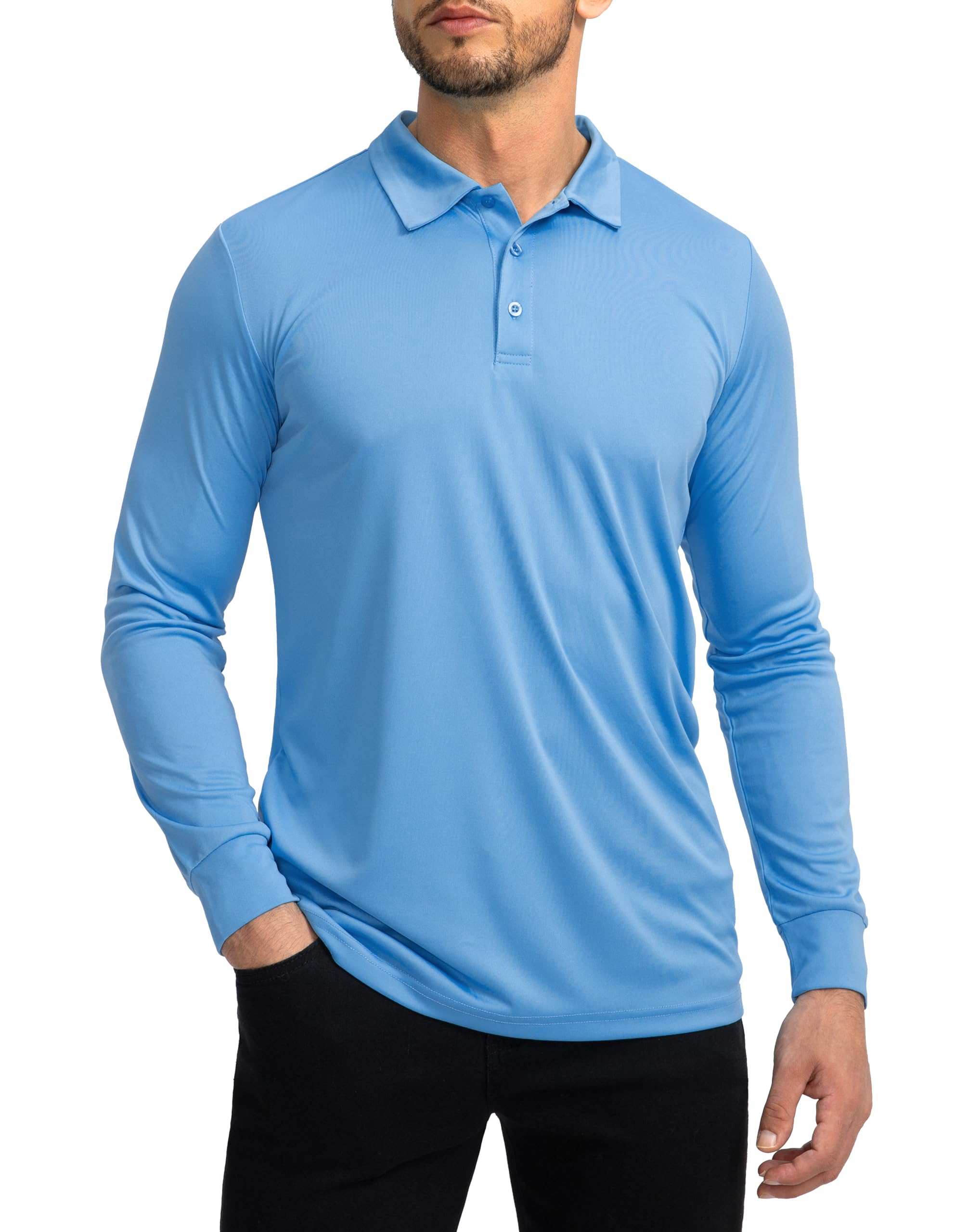 Men's Long Sleeve Polo Shirt - UPF 50+ Sun Protection Golf Shirt, Lightweight & Breathable for Work, Fishing & Outdoor Activities | Perfect for Golfing, Hiking & Summer Wear
