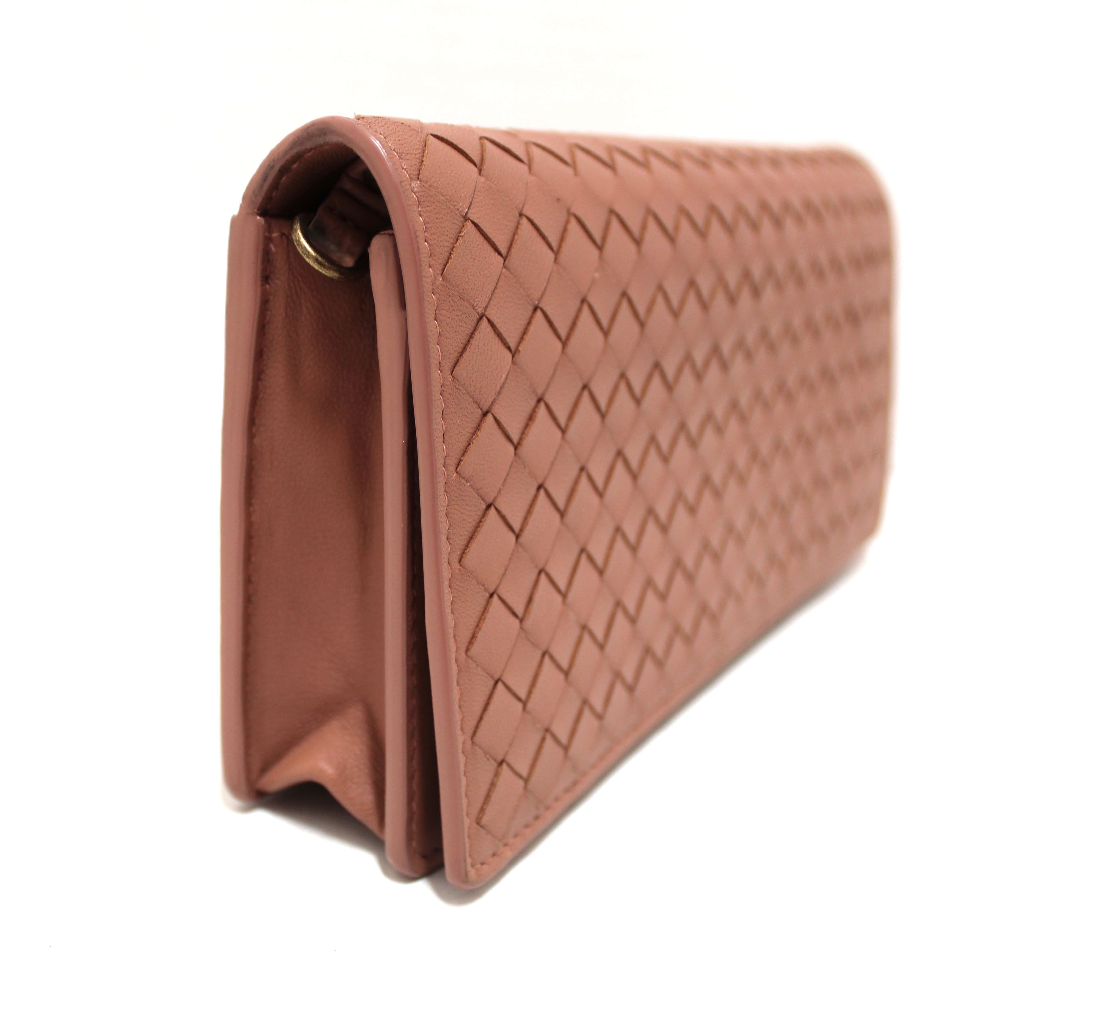 Authentic Bottega Veneta Dusty Peach Nappa Intrecciato Leather Flap Wallet for Women | Luxury Designer Wristlet Clutch | Perfect for Parties, Date Nights & Special Occasions