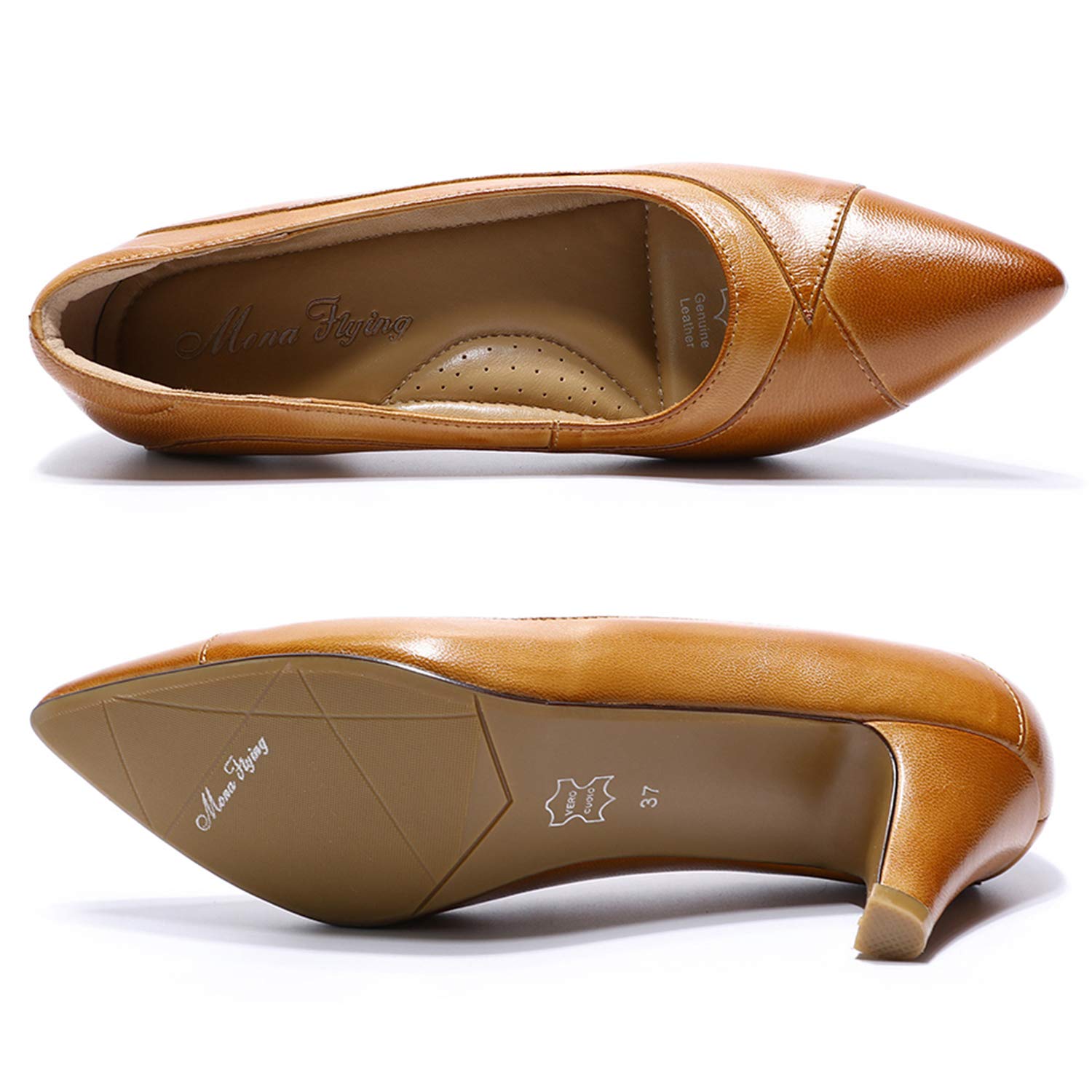 Mona Flying Women's Leather Pointed Toe Dress Pumps - Comfortable High Heels for Office Work & Professional Wear - Elegant Ladies Dress Shoes for Business, Wedding & Special Occasions