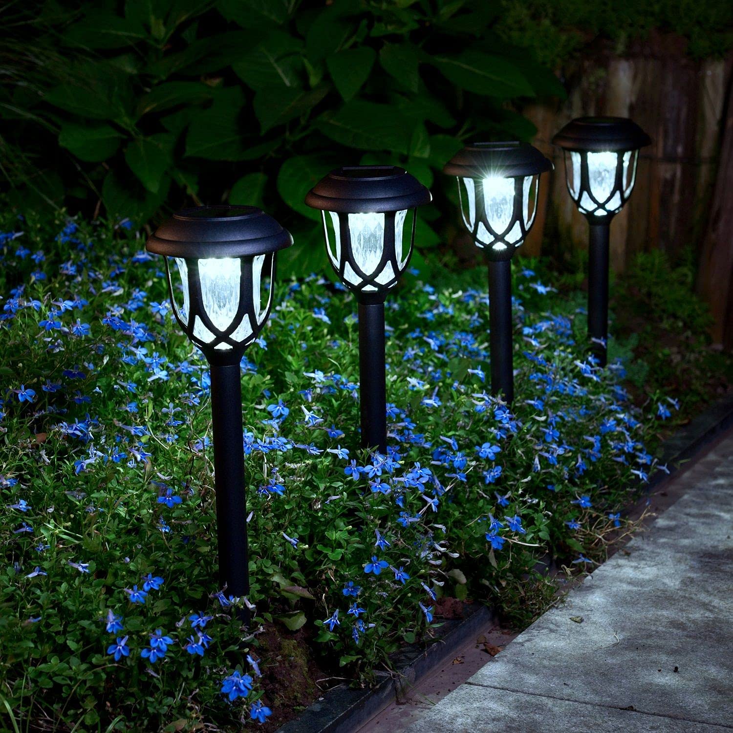 2 Pack Solar Pathway Lights Outdoor - Waterproof Solar Powered Garden Lights for Walkway, Sidewalk, Driveway - Cool White LED Landscape Lighting for Yard, Patio, and Garden Decoration (Black)