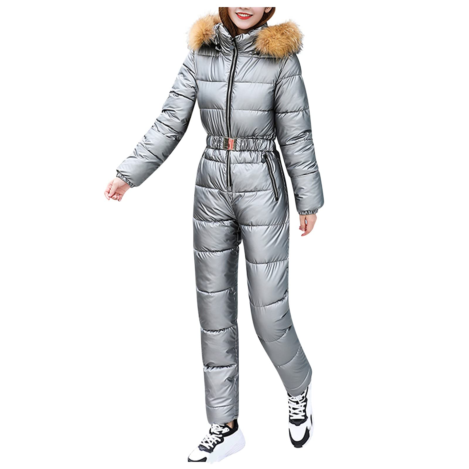 Women's Winter Ski Suit with Hooded Fur Collar - Waterproof Thermal Snow Jumpsuit for Skiing, Snowboarding & Outdoor Sports - Cozy Fleece-Lined Chamarras para Mujer (Perfect for Ski Resorts, Snow Adventures & Cold Weather Activities)