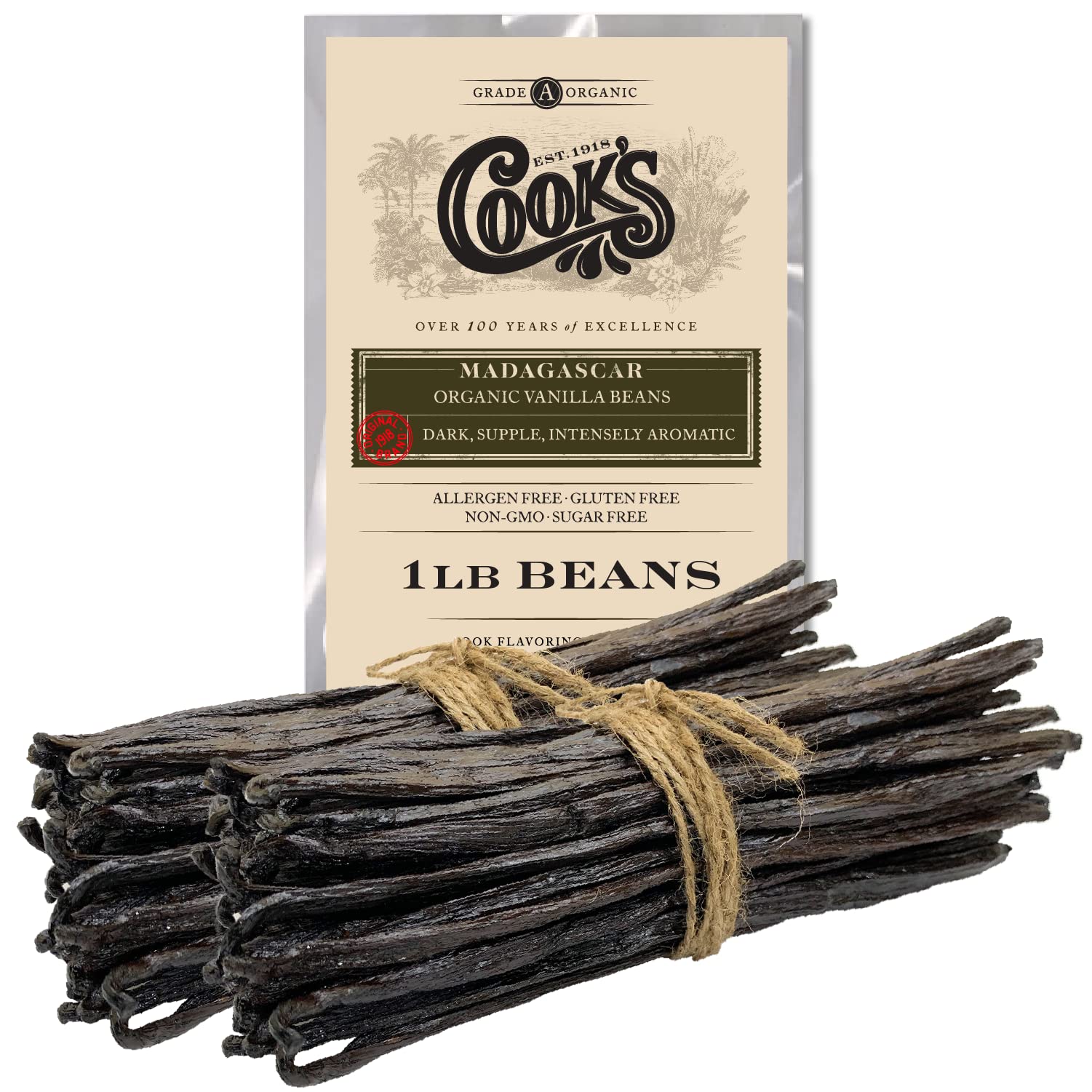 16 oz (1 lb) Organic Madagascar Whole Vanilla Beans - Grade A Vanilla Pods for Baking, Extract Making & Cooking | Premium Vanilla Beans for Desserts, Ice Cream & Cocktails
