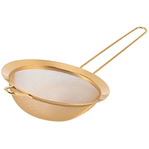 StateOJ 10X Premium Stainless Steel Fine Mesh Oil Strainer & Flour Colander Set - Golden Kitchen Essentials for Cooking, Baking, Frying & Food Prep - Durable Mesh Strainers for Liquids, Spices & Dry Ingredients
