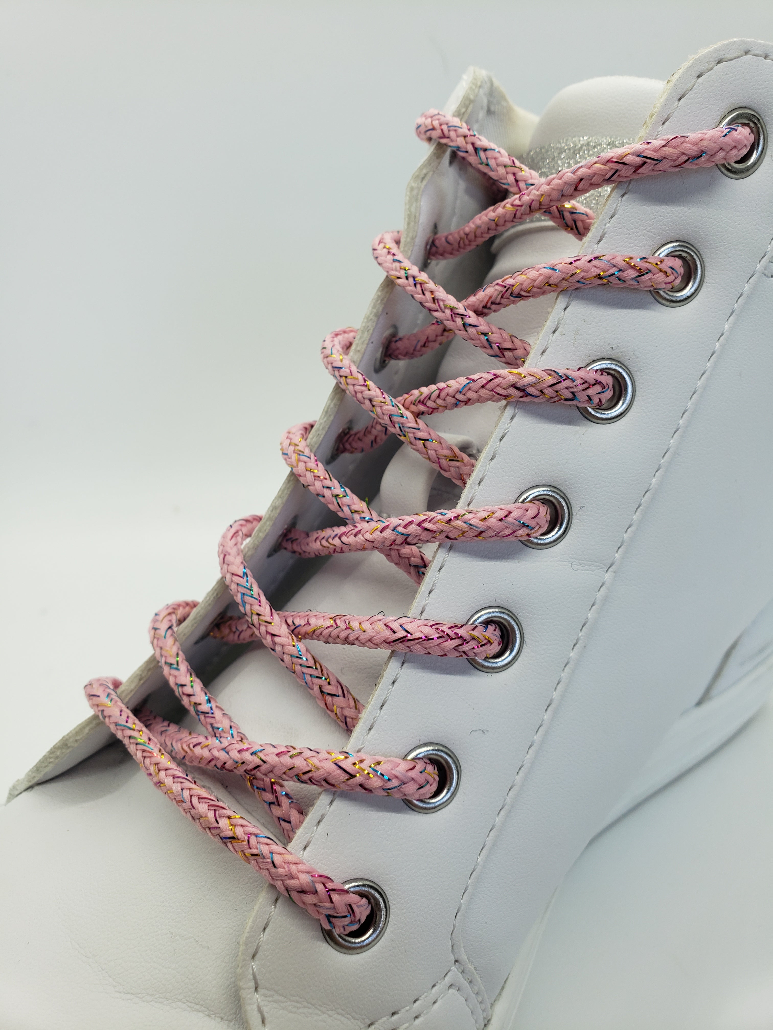 Sparkly Round Shoelaces for Women - Soft Pink Glitter Shoe Laces - Perfect for Sneakers, Running Shoes & Fashion Accessories