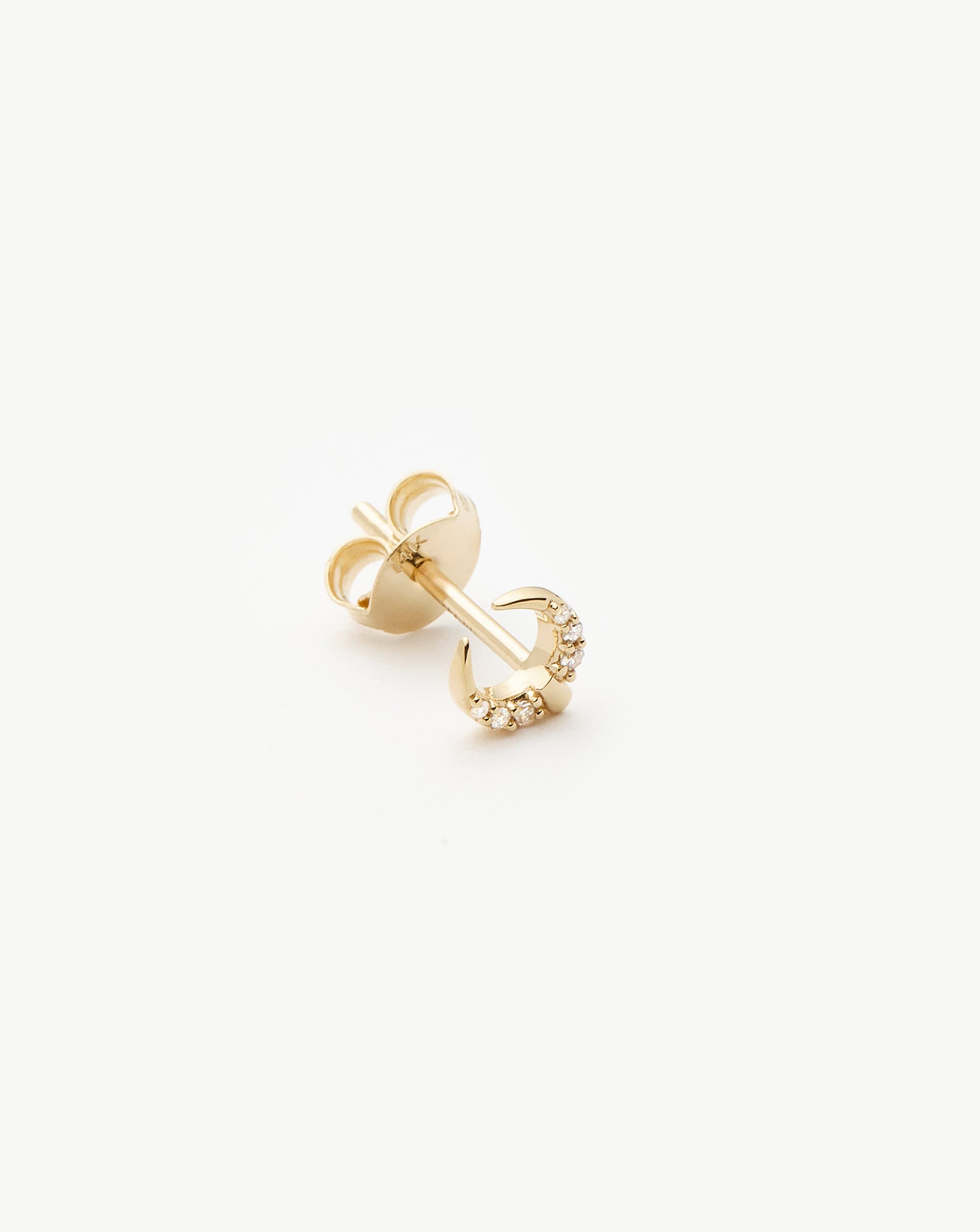 Fine Lucy Williams Horn Single Stud Earring | 14k Solid Gold & Diamond Stud Earrings for Women | Elegant Everyday Jewelry Gift for Her