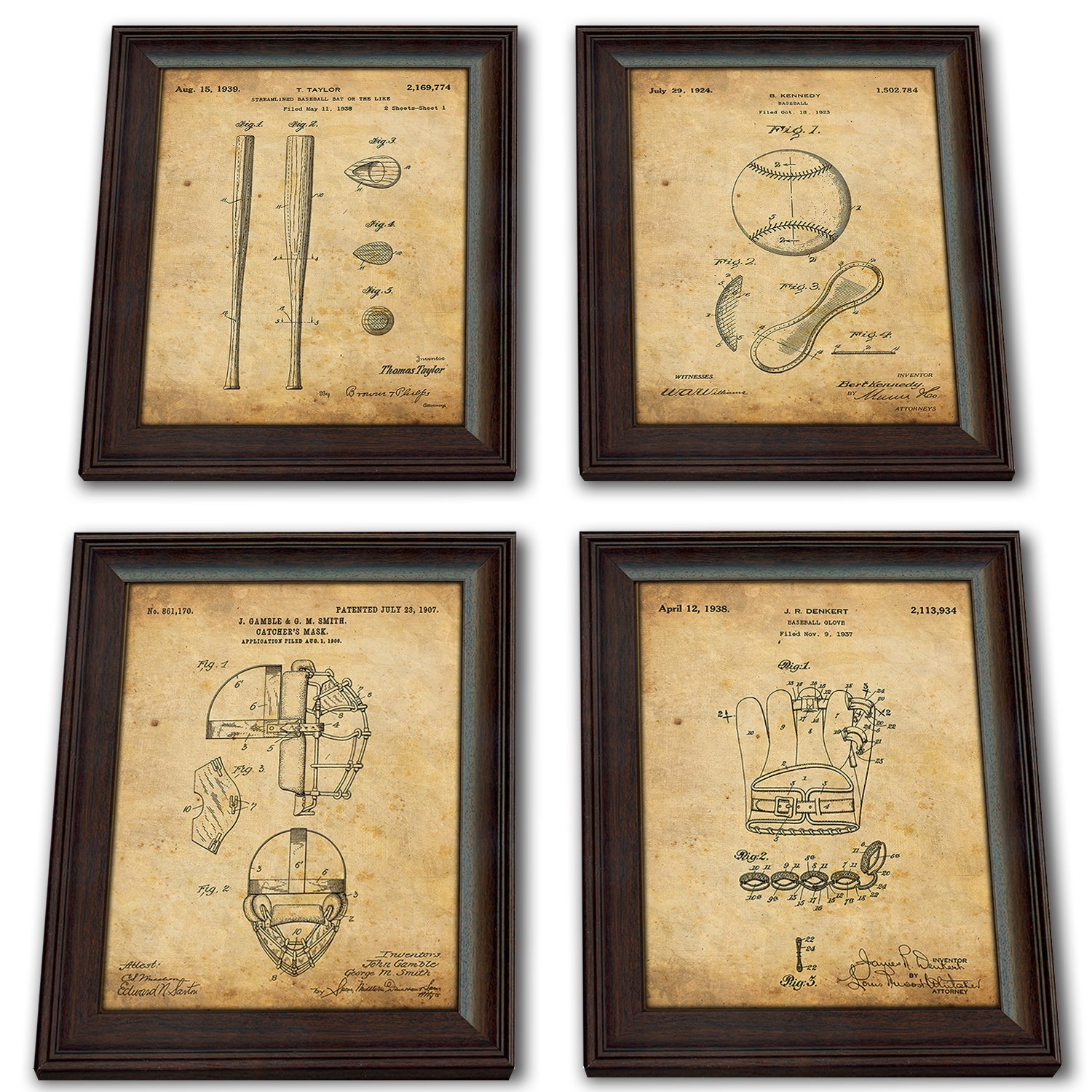 4-Piece Framed Modern Baseball Patent Art Set - 14