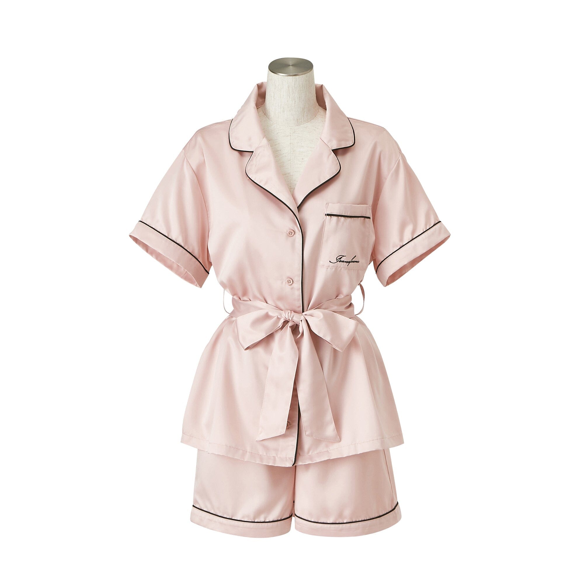 Hyaluronic Acid Logo Embroidered Short Sleeve Pajama Set with Shorts - Soft Pink Sleepwear for Women | Perfect for Lounge Wear, Sleep Comfort & Home Relaxation