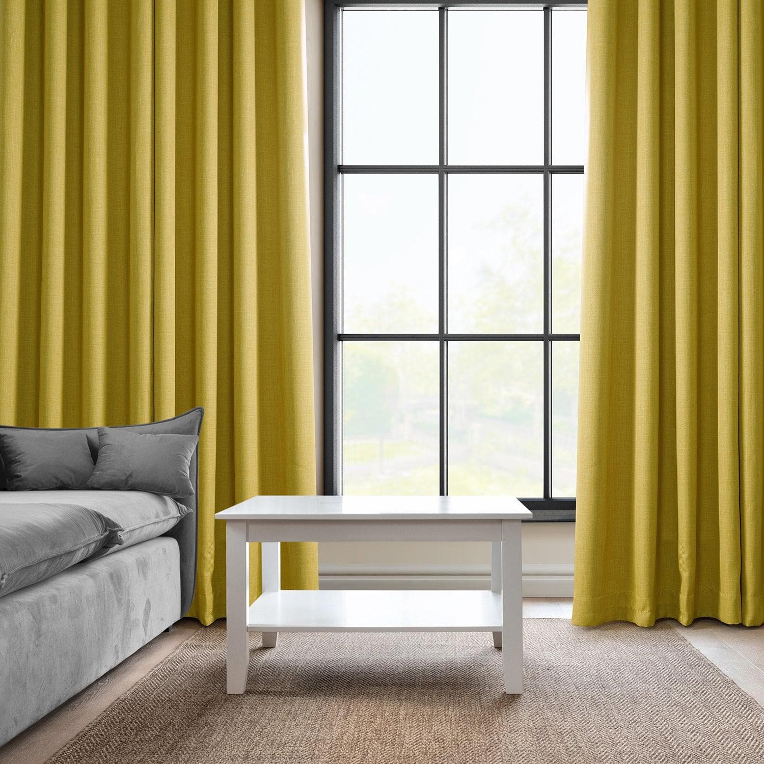 Custom Ochre Textured Faux Linen Curtains - Elegant Window Treatments for Living Room, Bedroom & Dining Room Decor