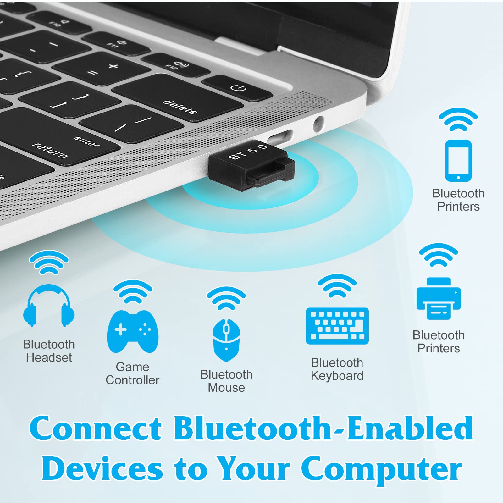 UrbanX USB Mini Bluetooth 5.0 Adapter for PC - High-Speed Wireless Transfer Dongle for Windows 10/8.1/8/7 - Ideal for Gaming, Streaming & File Sharing