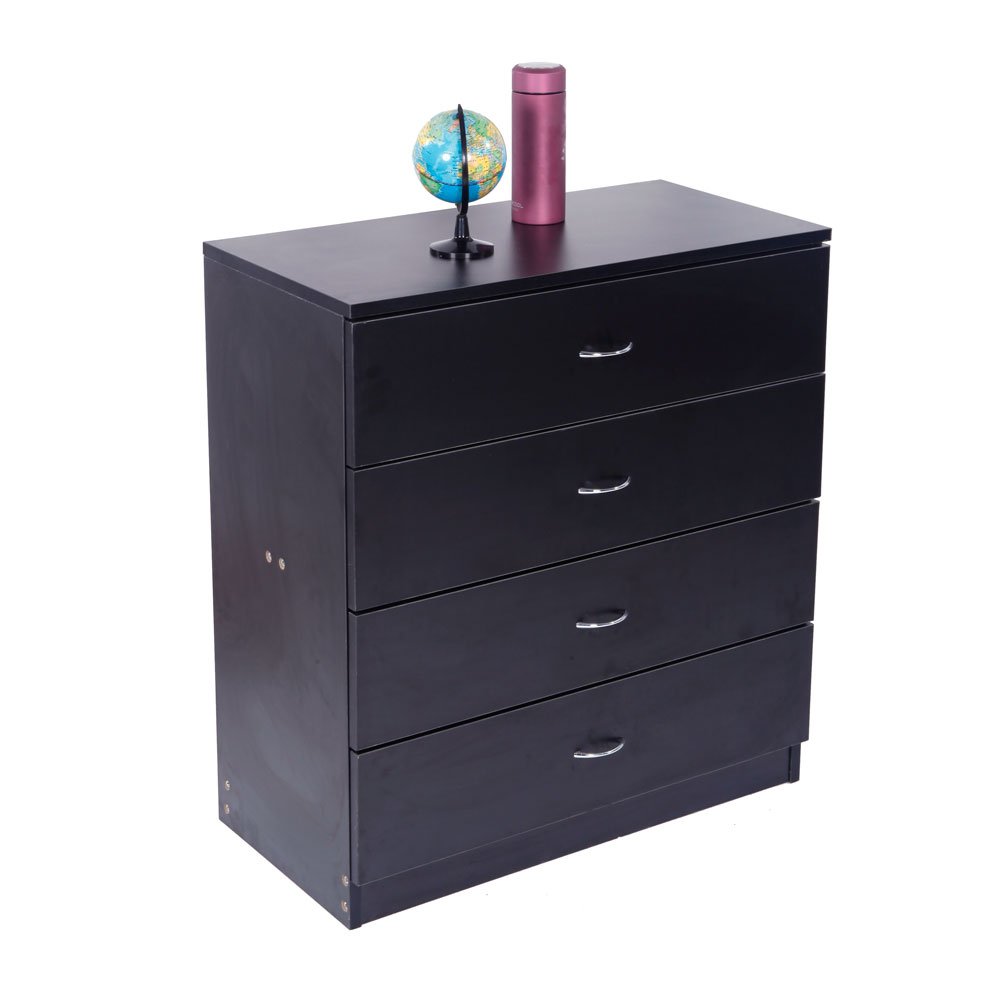 SSLine 4-Drawer MDF Wood Dresser - Modern Chest of Drawers for Bedroom, Living Room, Home Office & Family Room Storage (Black) | Space-Saving Furniture for Small Apartments & Dorm Rooms