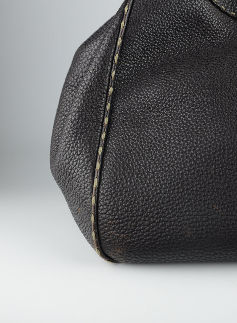 Fendi Selleria Leather Brown Handbag - Luxury Italian Designer Tote for Women, Perfect for Work, Travel & Everyday Use