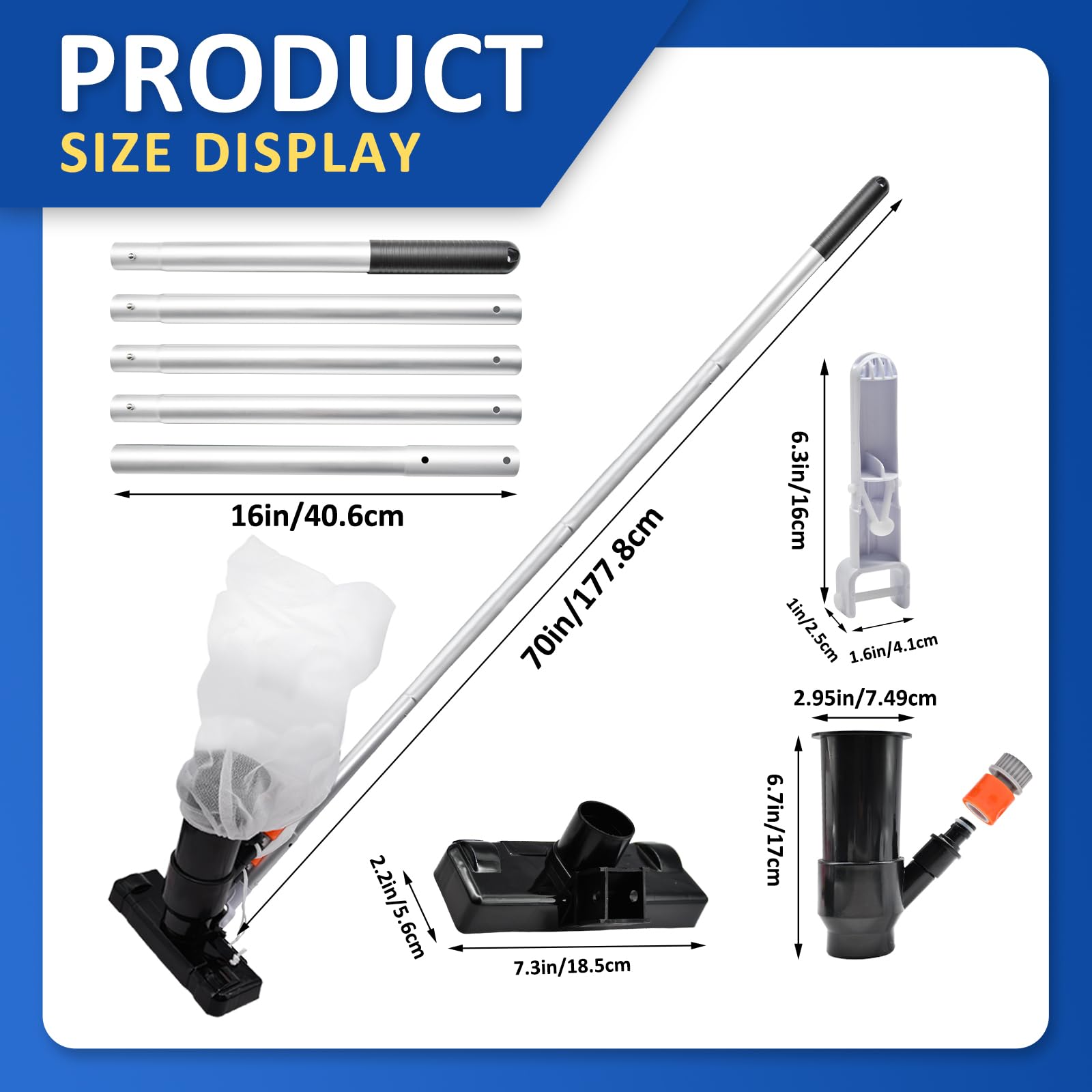 2024 Upgraded Handheld Pool Vacuum Cleaner for Above Ground Pools - 70