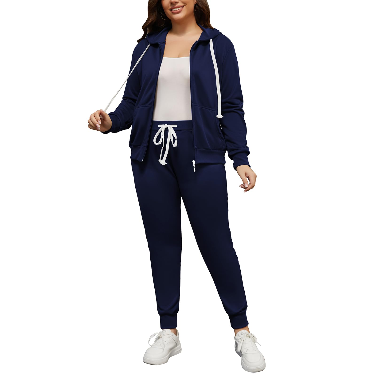 PINSV Women's Plus Size 2-Piece Sweatsuit Set with Hood - Soft Jogging Outfit for Casual Wear & Lounge (Black, XXL) | Perfect for Gym, Running Errands & Relaxing at Home