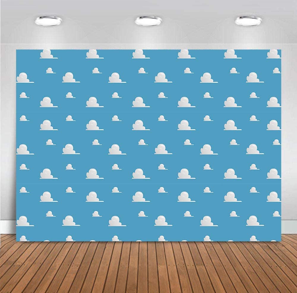 Blue Sky White Cloud Step and Repeat Photography Backdrop - 5x3ft Vinyl Photo Background for Newborn Baby Shower, Cartoon Boy Story Party, Birthday Decorations - Perfect for Studio Props, Cake Table Decor, and Kids Birthday Banners