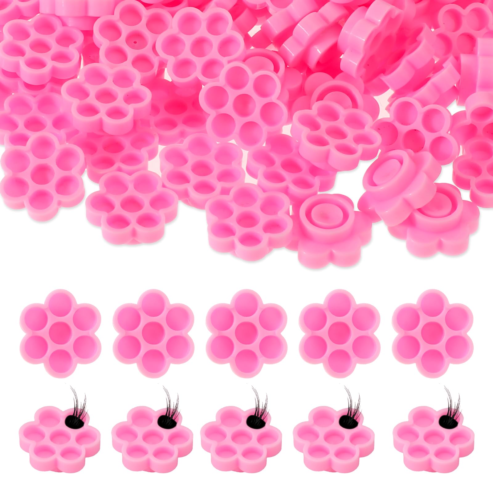 100 Pcs Lash Glue Holders & Flower Cups - Eyelash Extension Glue Trays & Rings - Professional Lash Extension Supplies for Women & Girls - Perfect for Salon, Home Use & DIY Eyelash Kits