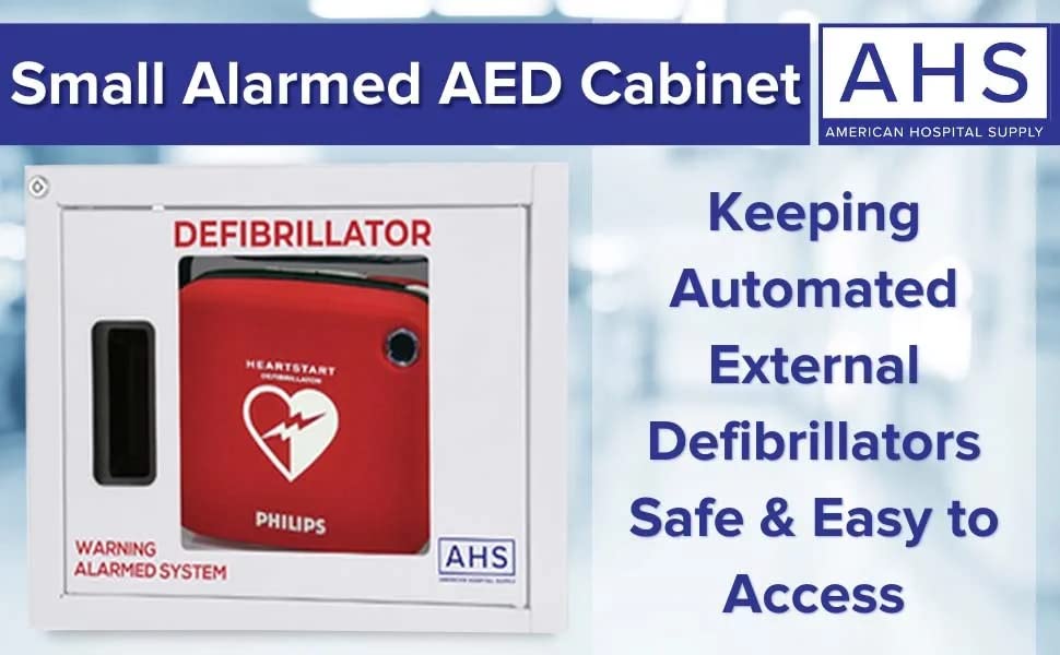 Wall Mounted AED Cabinet for Defibrillator Storage - White Alarmed Security Cabinet Fits Phillips/Heartsine/Defibtech - Ideal for Offices, Schools & Public Spaces