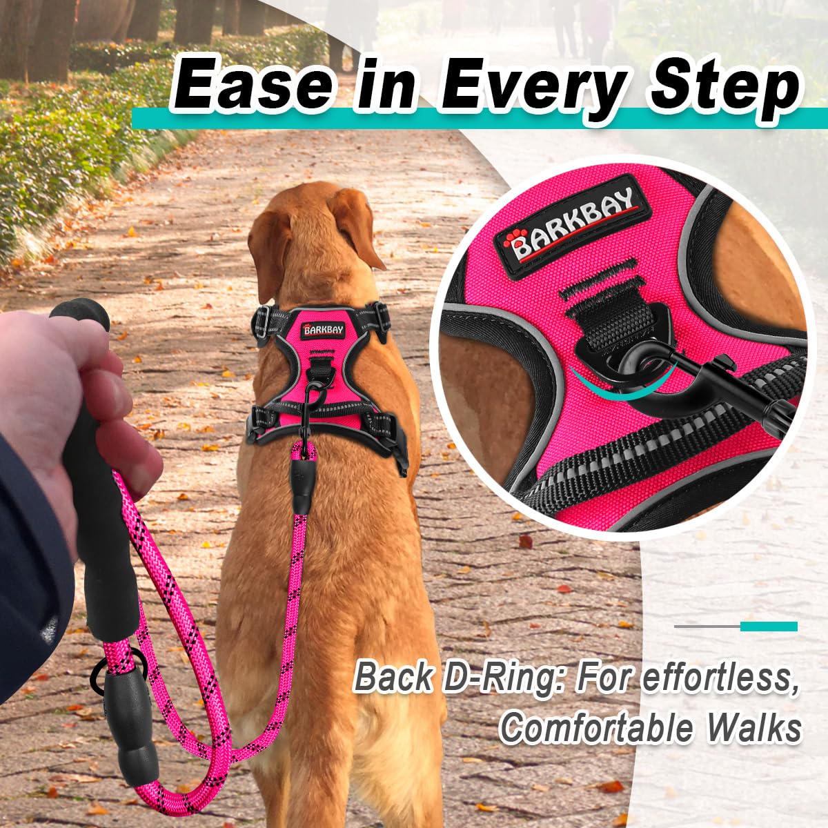 BARKBAY No Pull Dog Harness - Adjustable Reflective Pet Vest for Small Medium Large Dogs - 3M Oxford Material for Easy Control - Perfect for Outdoor Walking, Hiking & Nighttime Safety (Pink)