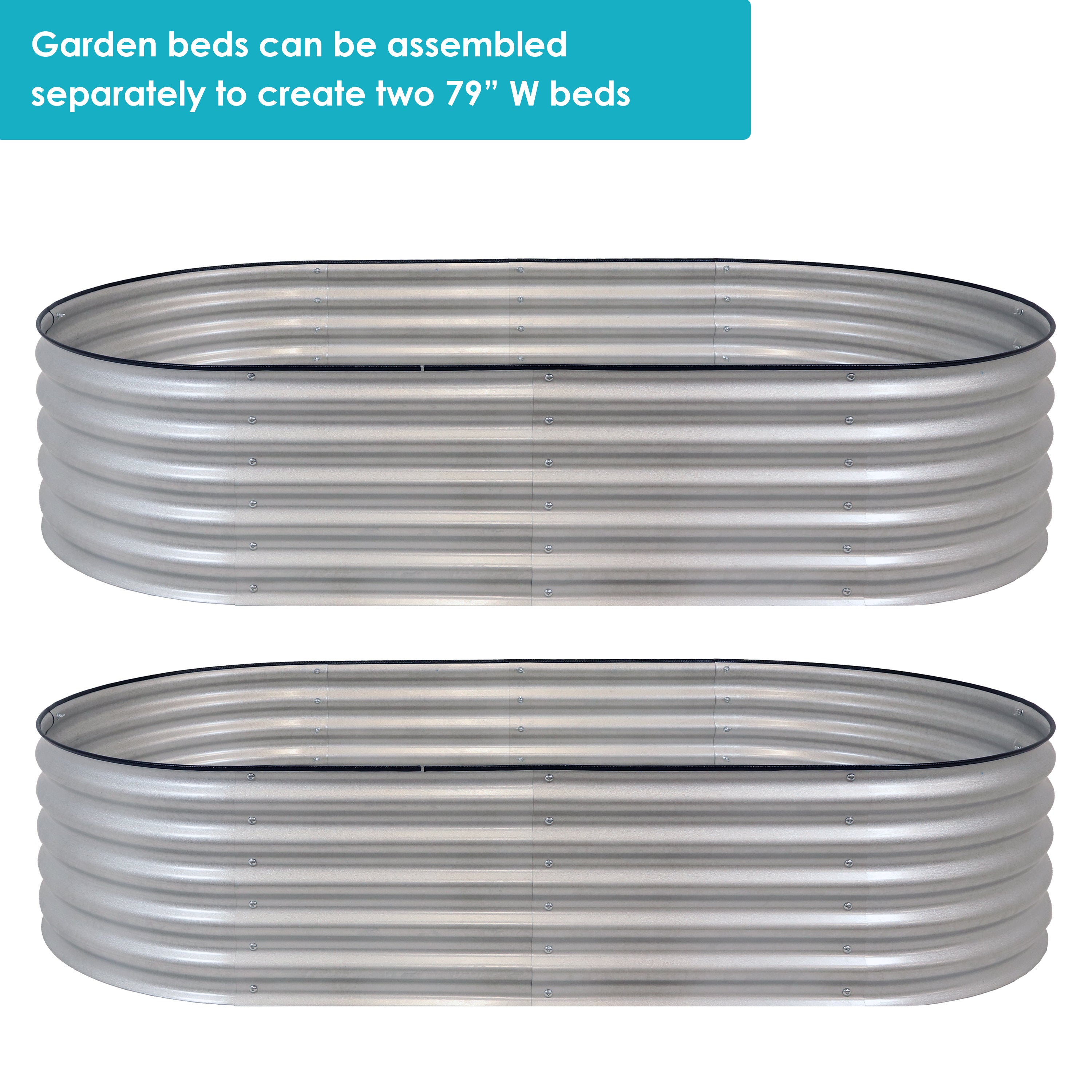 Sunnydaze Stackable Galvalume Steel Raised Garden Bed - 79 Inch Oval Planter Box for Vegetables, Flowers & Herbs | Durable Outdoor Gardening Solution for Backyard, Patio & Urban Farming