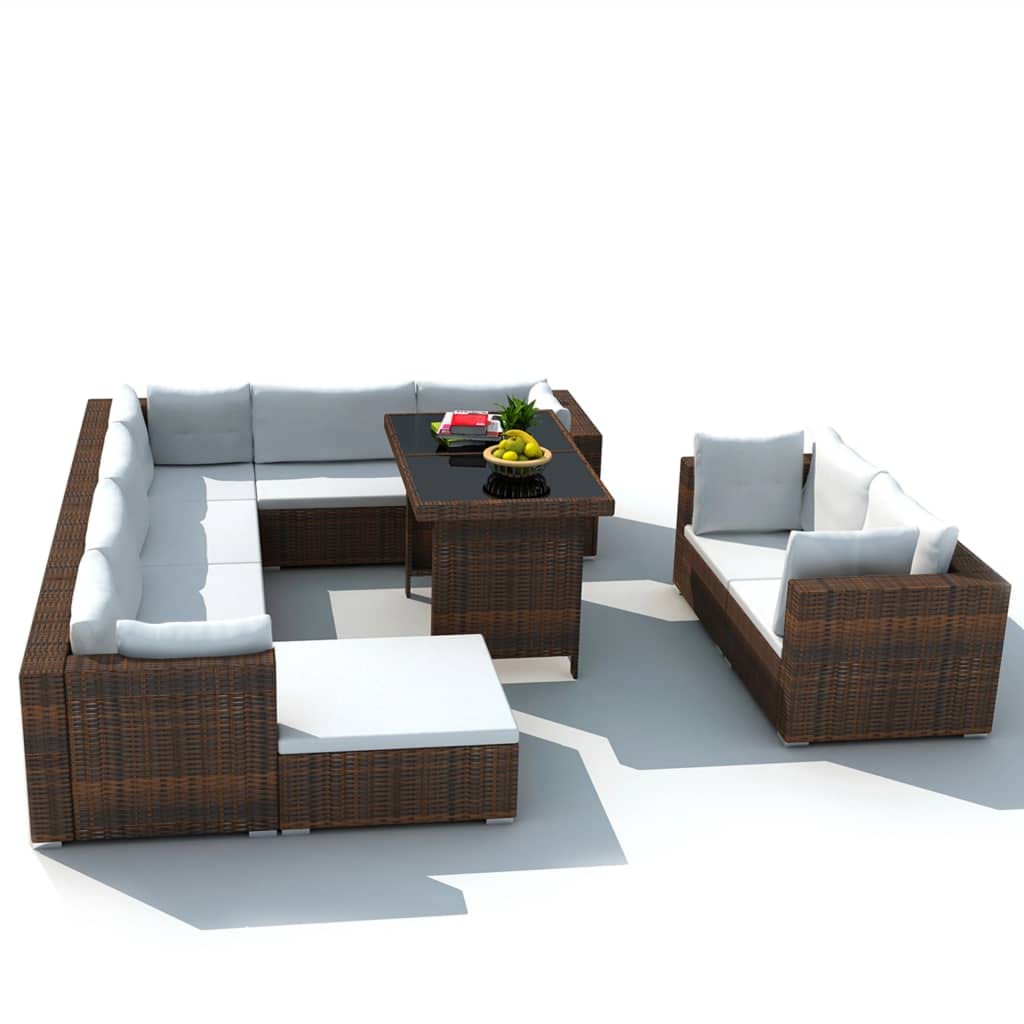 10-Piece All-Weather Outdoor Patio Furniture Set - Brown Poly Rattan Sectional Sofa with Cushions & Coffee Table - Perfect for Yard, Garden, Poolside, Deck or Backyard Relaxation