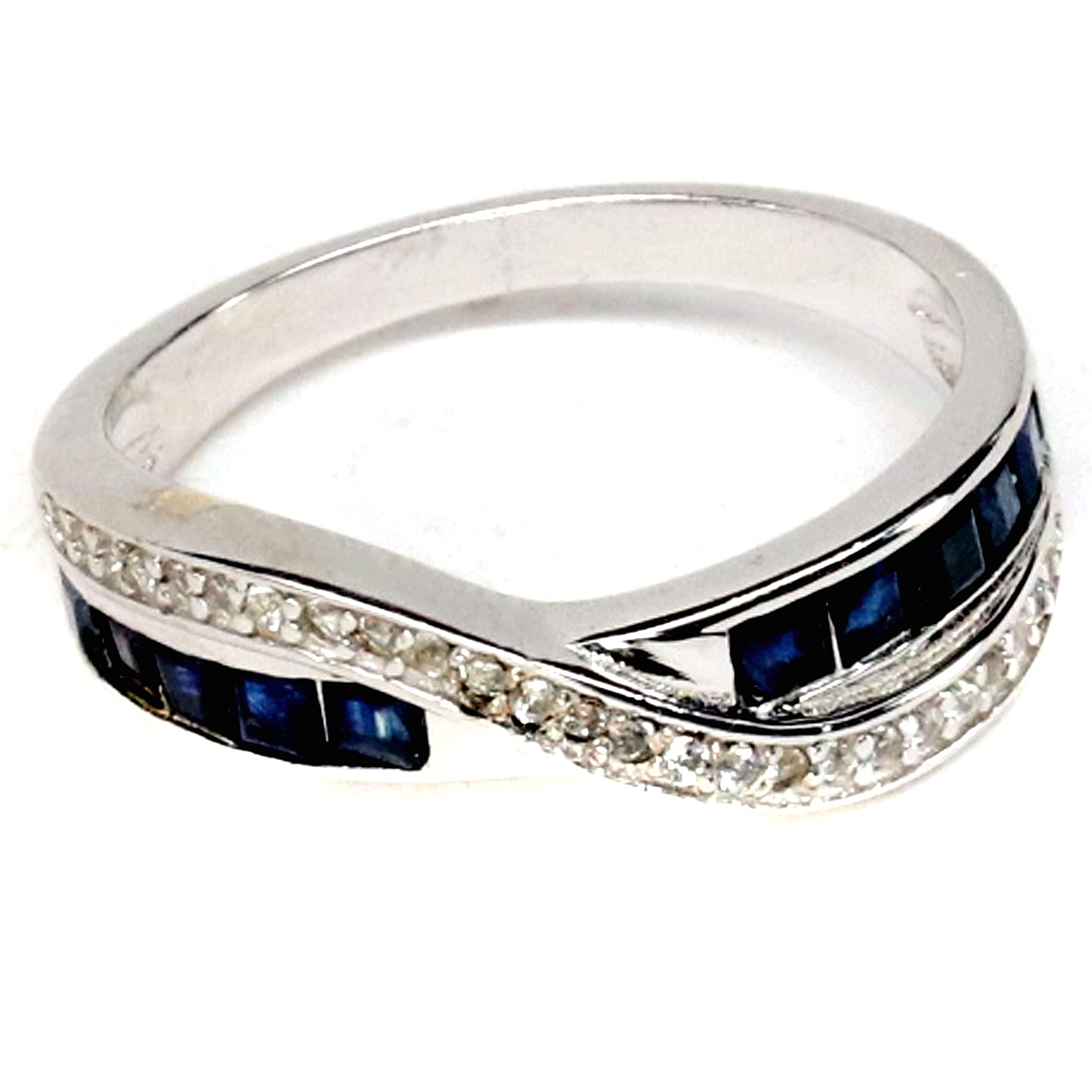 Blue Heated Sapphire & White Unheated Topaz Ring - 925 Sterling Silver Jewelry for Women, Elegant Gift for Anniversary, Birthday, or Engagement