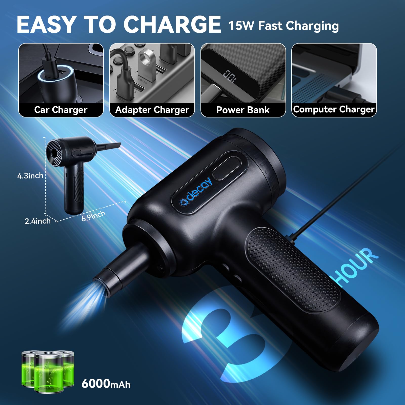 PRO Compressed Air Duster - Electric Keyboard Cleaner & Cordless Air Blower for PC, Laptop, Electronics | Brushless Motor | Perfect for Computer Maintenance, Car Detailing & Home Office Cleaning