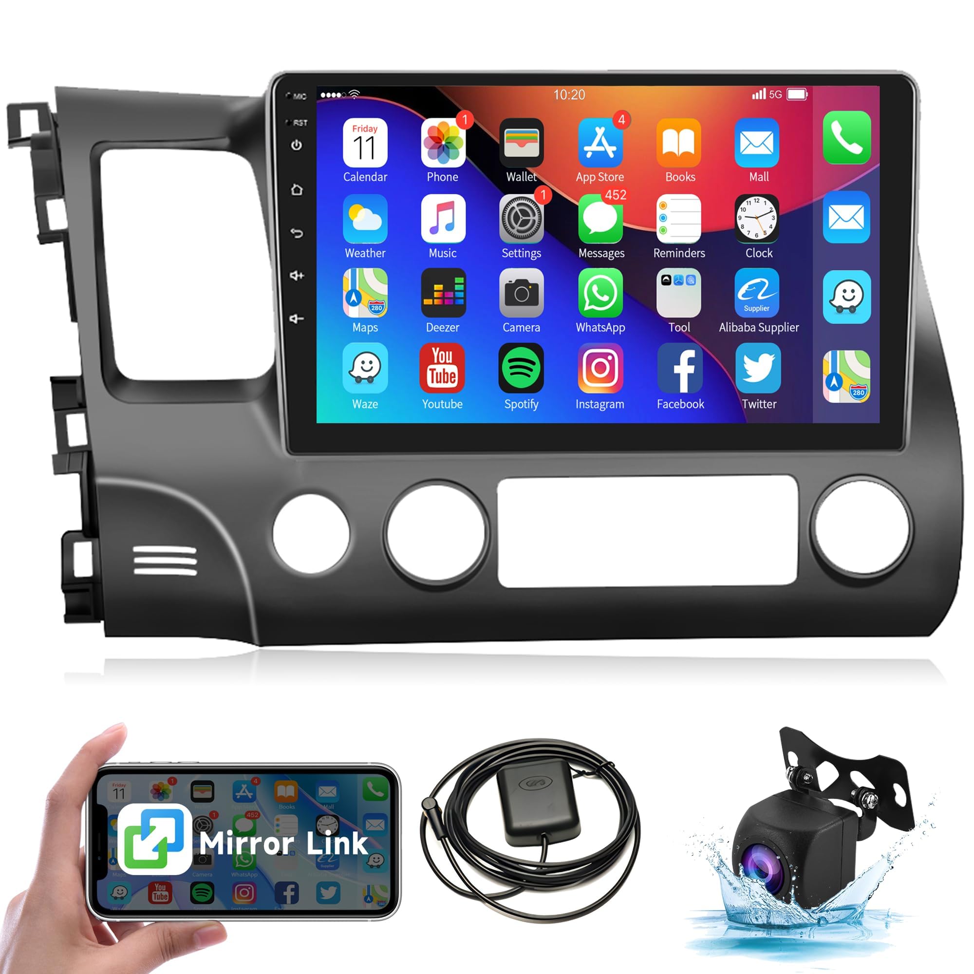 2G 32G Android Car Stereo Radio for Honda Civic 2006-2011 | Rimoody 10.1 Inch Touch Screen GPS Bluetooth FM WiFi | Steering Wheel Control & Backup Camera | Perfect for Commuting & Road Trips