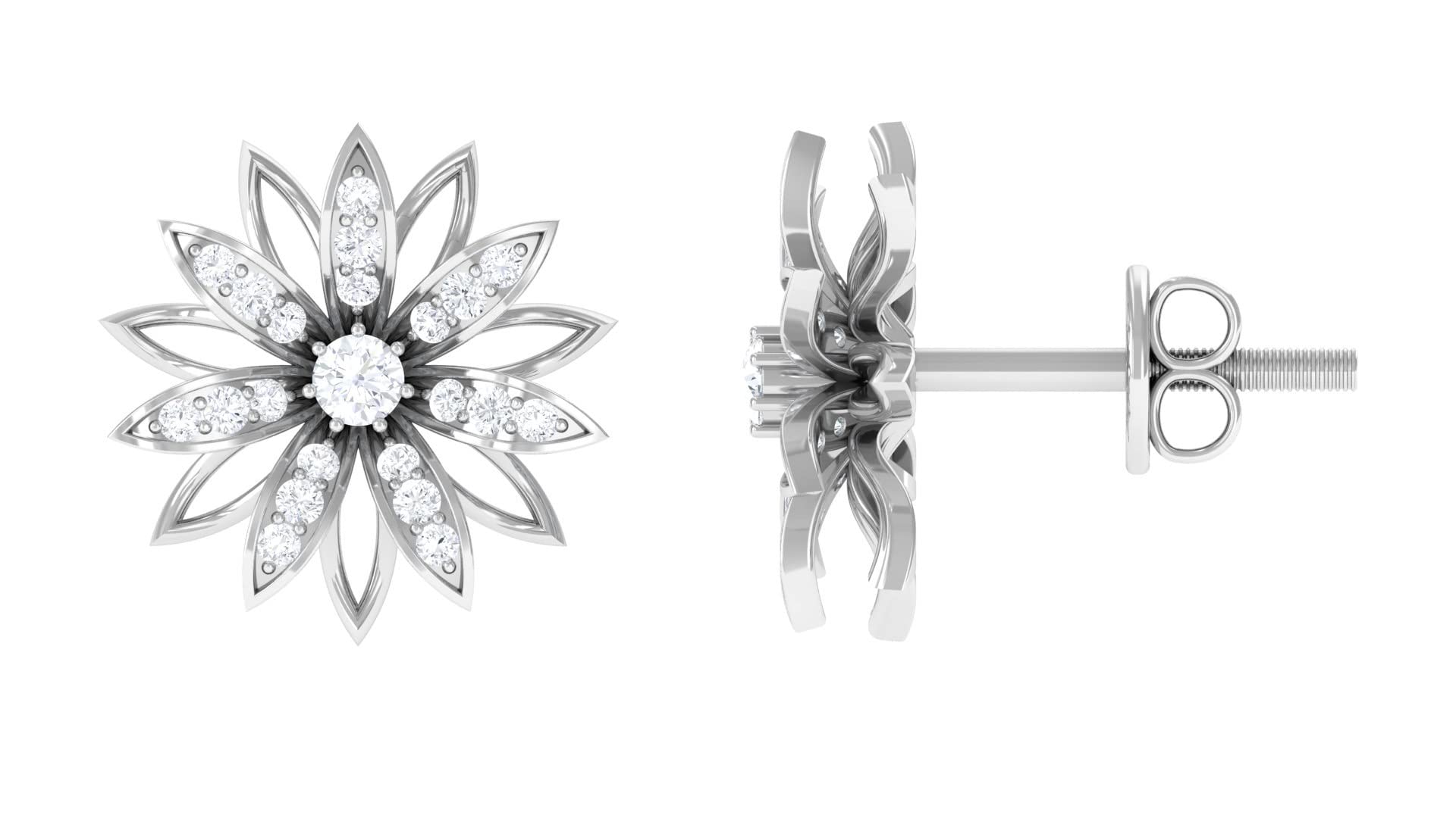 0.25 CT Moissanite Stud Earrings for Women - 14K Solid Gold Floral Design, Classic Rose Cut Moissanite Earrings | Perfect for Weddings, Anniversaries & Everyday Elegance