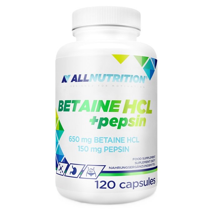 Allnutrition Betaine HCl + Pepsin Supplement – 120 Capsules for Digestive Support | EAN 5902837748474 | Ideal for Gut Health & Protein Digestion