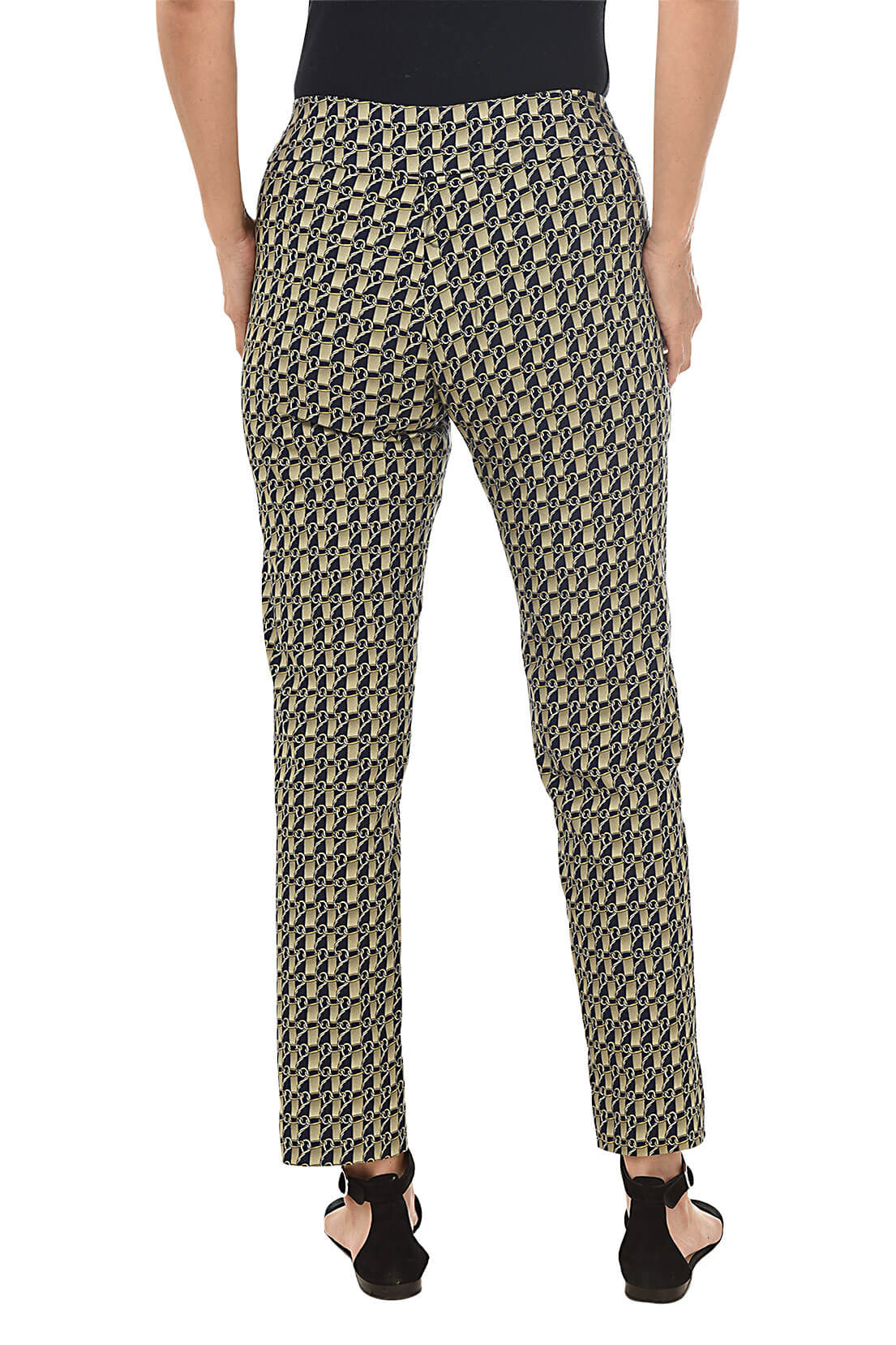 Stylish Gold Chains Pull-On Ankle Pants for Women - Comfortable Stretch High Waist Wide Leg Trousers - Perfect for Casual Wear, Office, and Night Out
