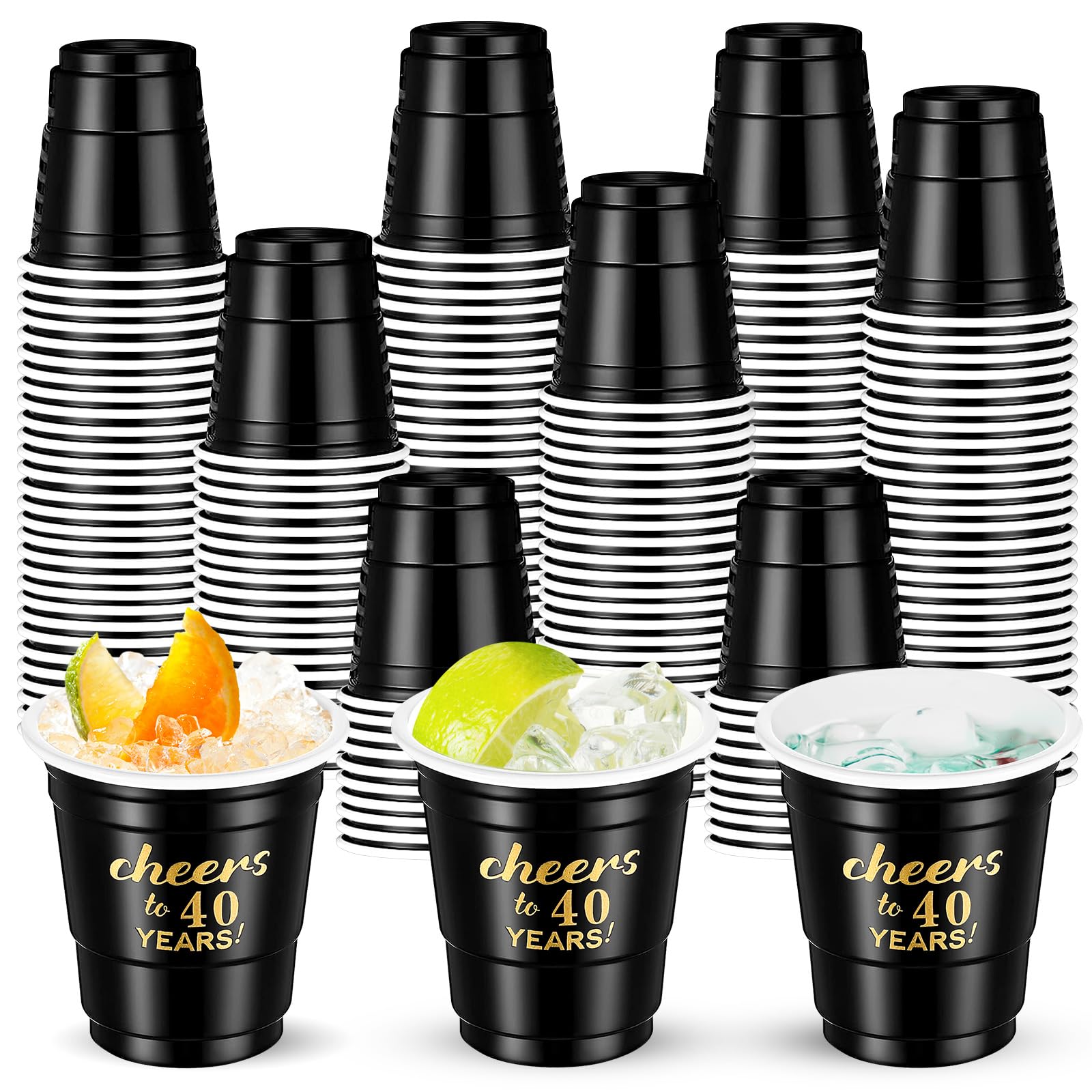 100 Pcs Disposable 2 oz Plastic Shot Glasses - Cheers to 30 40 50 60 70 Years Birthday Party Favors, Anniversary Decorations in Black & Gold - Perfect for Stadium Cups, Bachelorette Parties & Milestone Celebrations (40 Years Option)