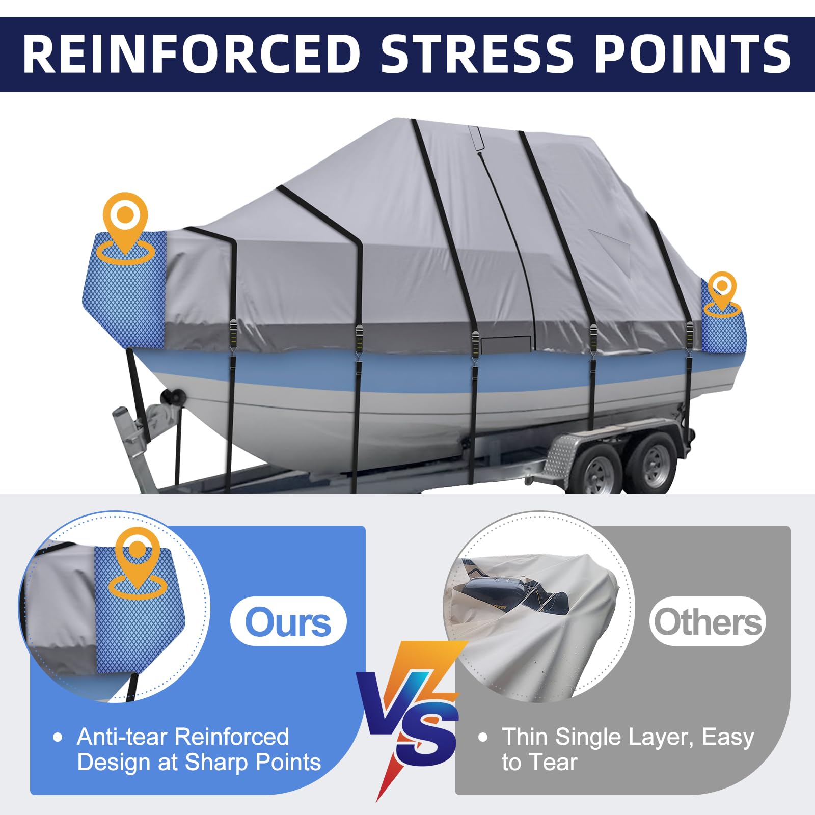 900D Heavy Duty Waterproof Boat Cover - T Top & Center Console Design, Fits Beam Width Up to 102