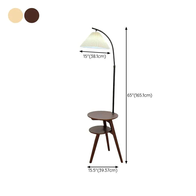 Modern Wooden Arched Floor Lamp with Side Table - Adjustable Standing Light for Living Room, Bedroom & Office - Warm Ambient Lighting for Reading & Relaxation