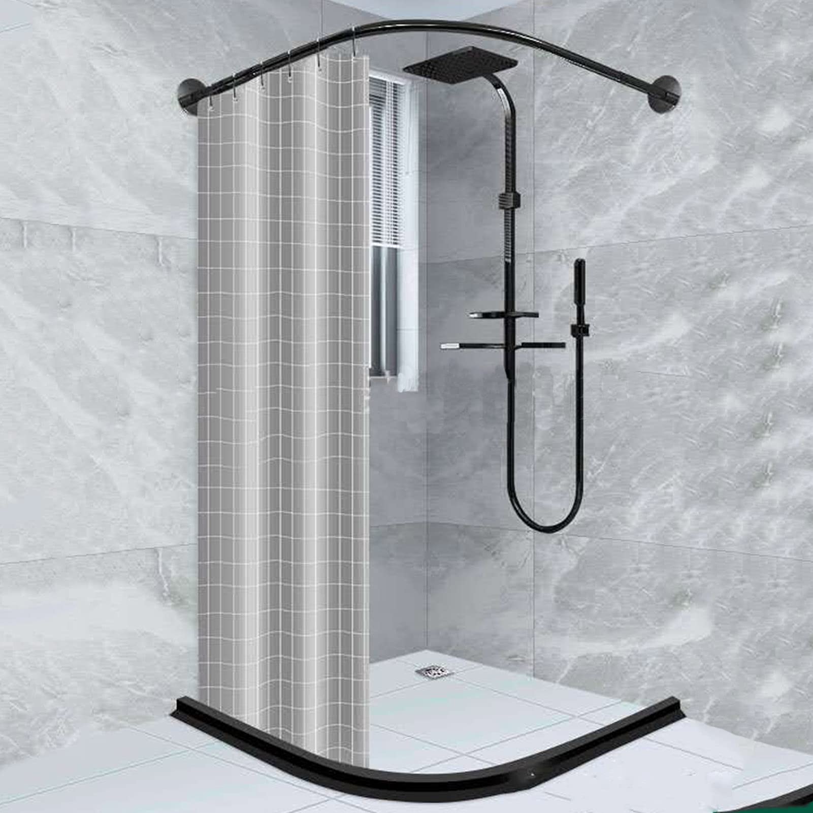 HSART Stainless Steel L-Shaped Shower Curtain Rod with Magnetic Water Retaining Strip - Waterproof Bathroom Corner Curtain Rail for Bathtub & Shower Stall (Perfect for Small Bathrooms & Space-Saving Solutions)