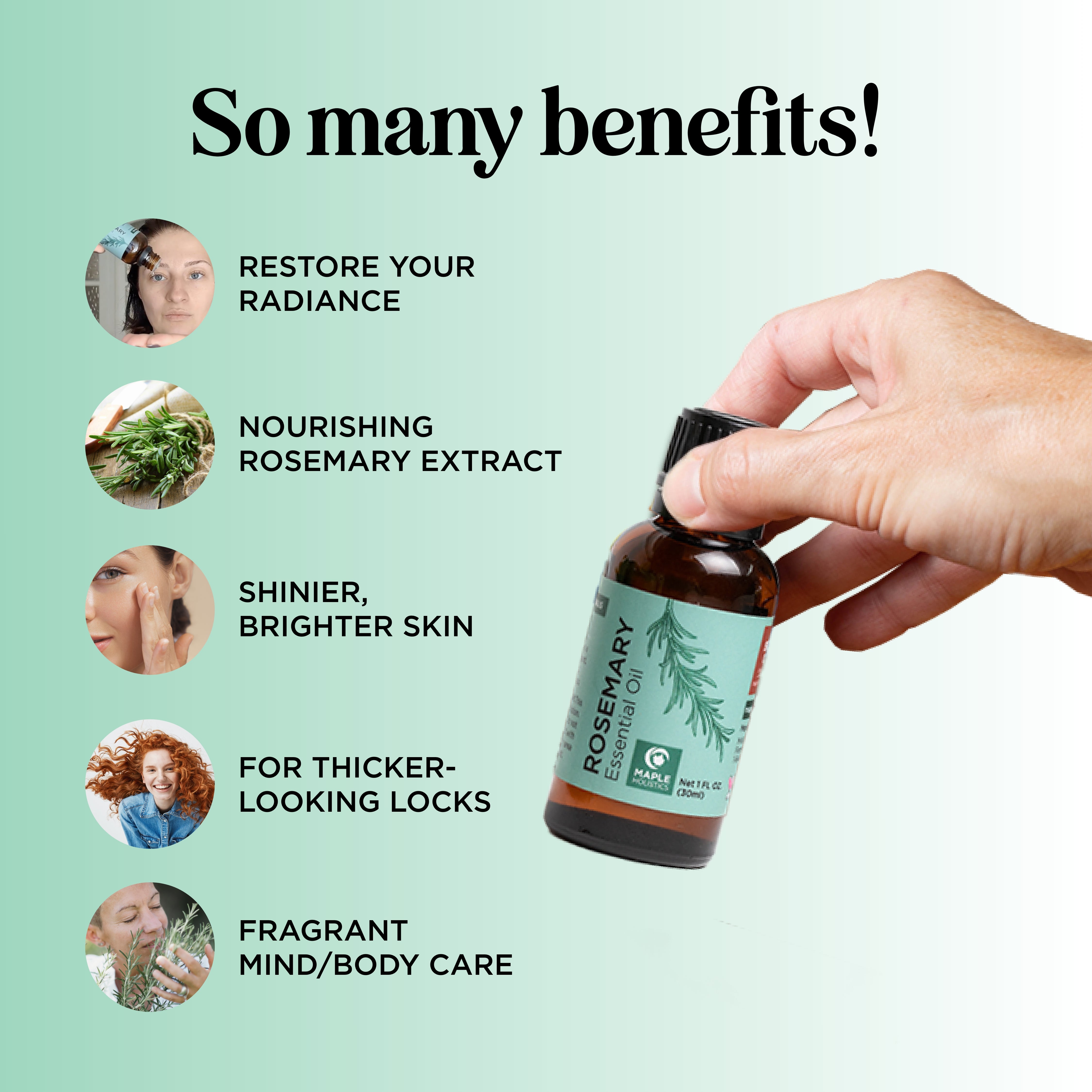 Pure Rosemary Essential Oil for Hair Growth & Stress Relief - 100% Natural Aromatherapy Oil for Diffusers, Massage & Skincare
