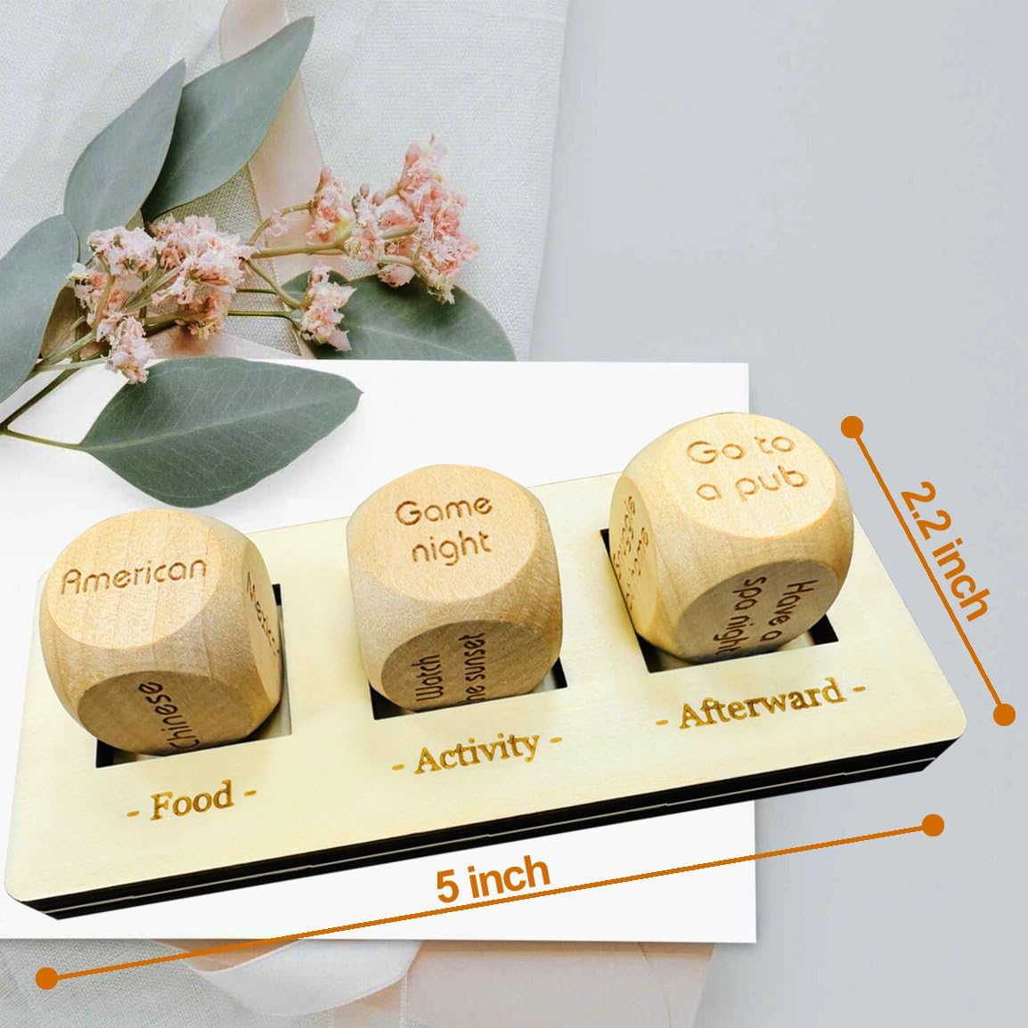 2024 Romantic Wooden Date Night Dice for Couples - Fun Decision Making Game for Food & Activities - Perfect Couple Gift for Boyfriend, Girlfriend or Newlyweds - Great for Anniversary, Valentine's Day & Romantic Evenings at Home