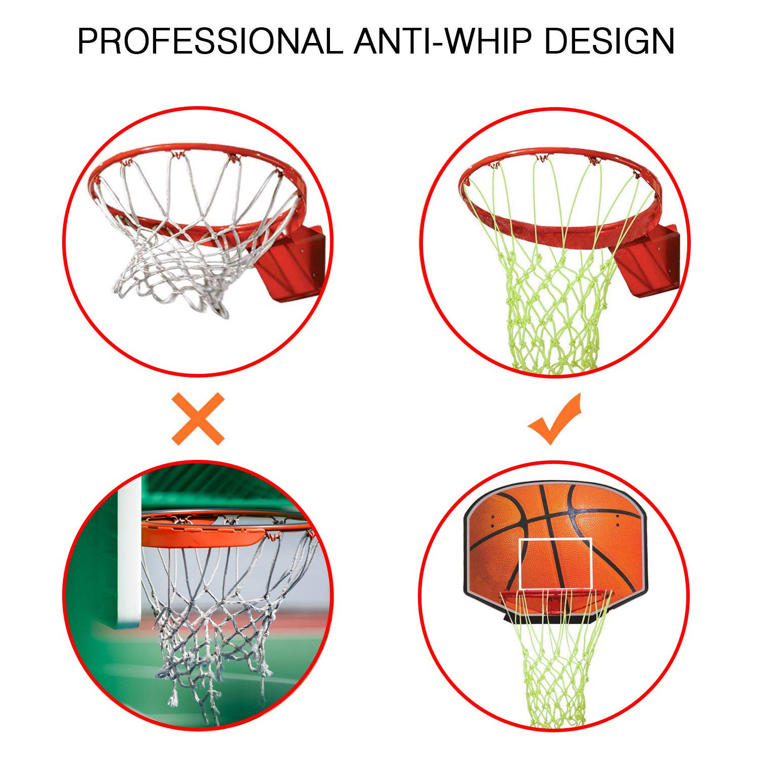 Premium Glowing Basketball Net - All-Weather, Anti-Whip for Indoor/Outdoor Courts | Night Play