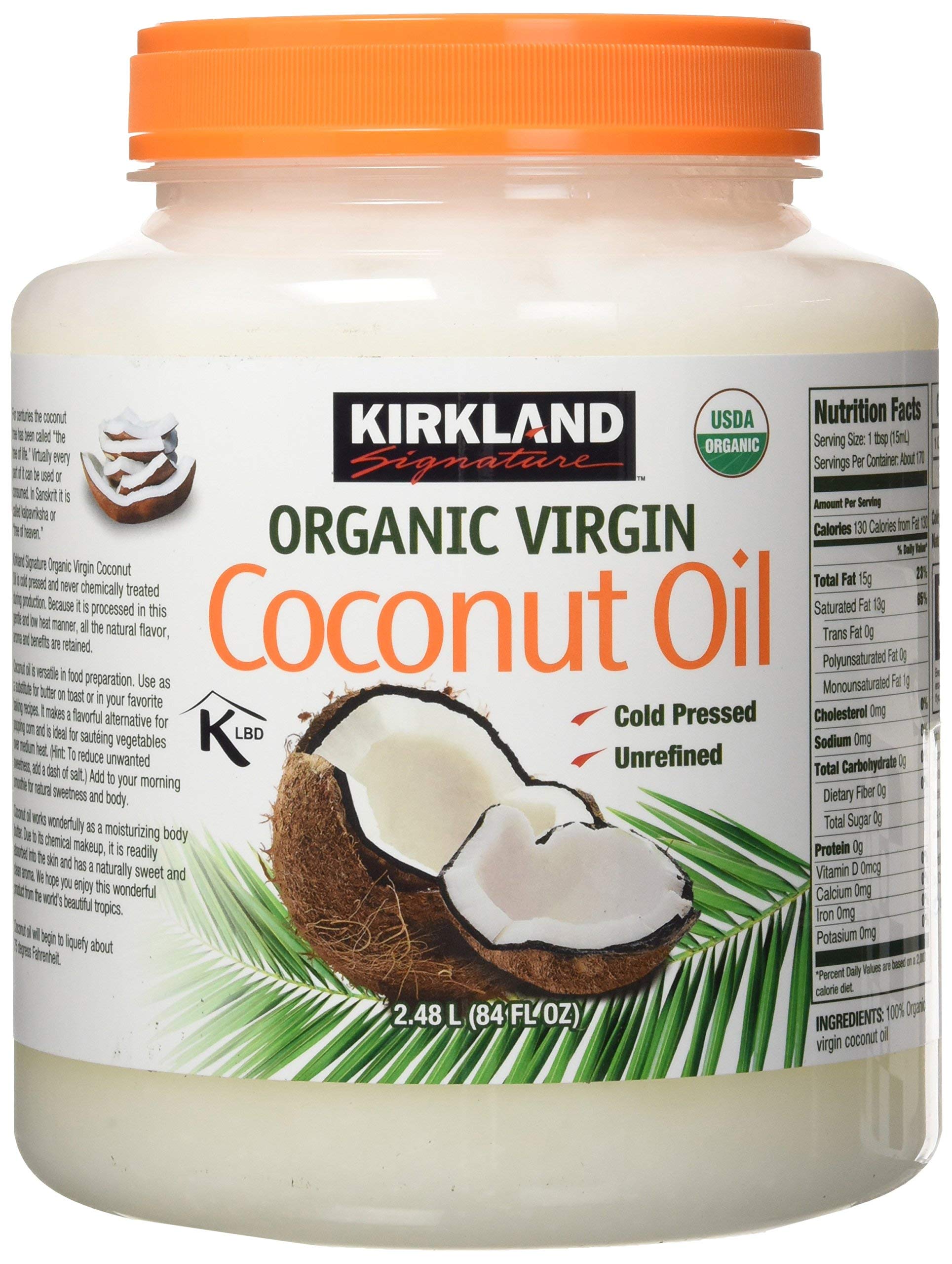 Kirkland Signature Organic Cold Pressed Virgin Coconut Oil - Unrefined, 16 fl oz (Pack of 4) | Great for Cooking, Baking, Skin & Hair Care
