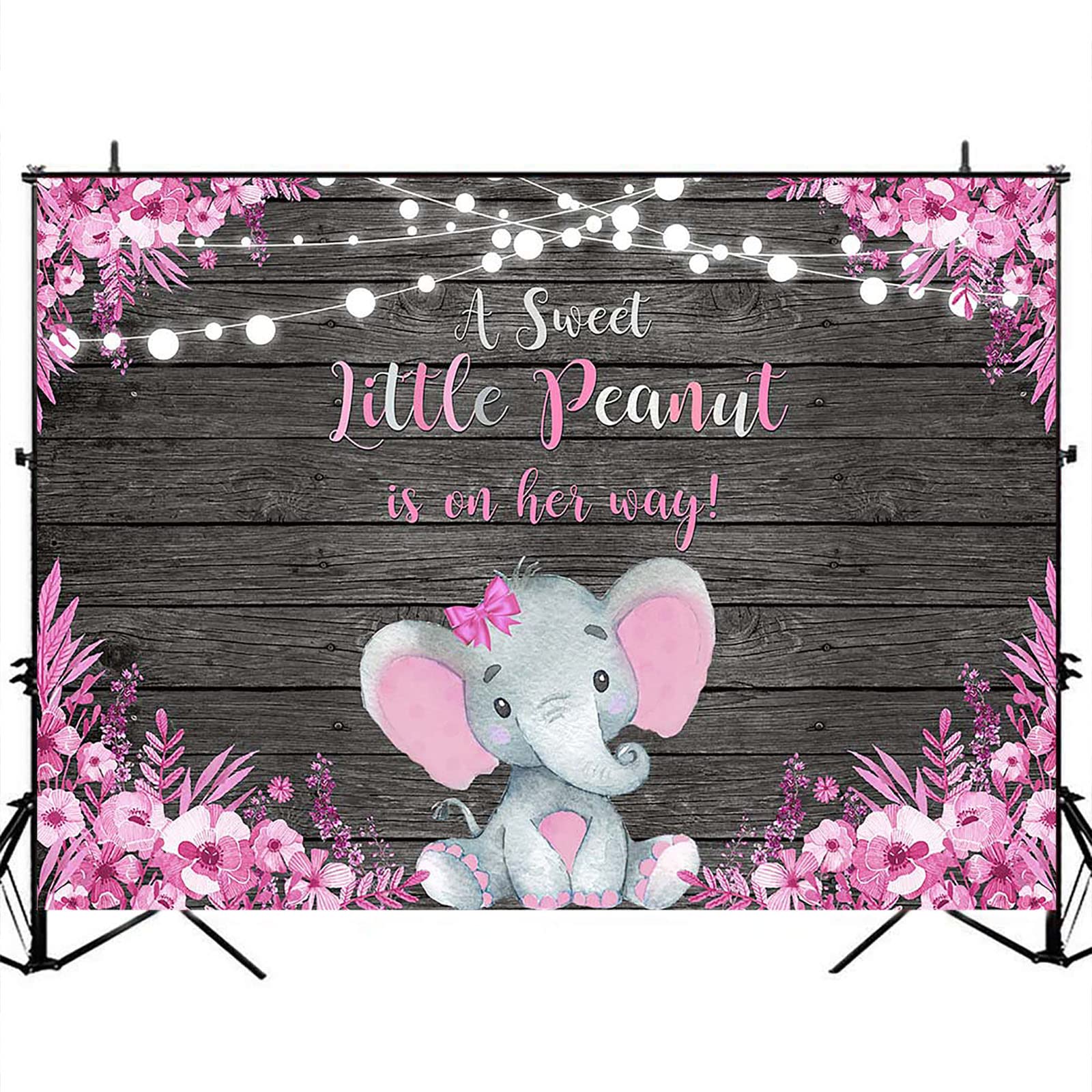 Pink Elephant Baby Shower Backdrop - Rustic Floral Girls Elephant Theme Photoshoot Decor (10x8ft) | Perfect for Baby Shower Parties, Gender Reveals & Nursery Wall Decor | Sweet 'A Little Peanut is Coming' Design