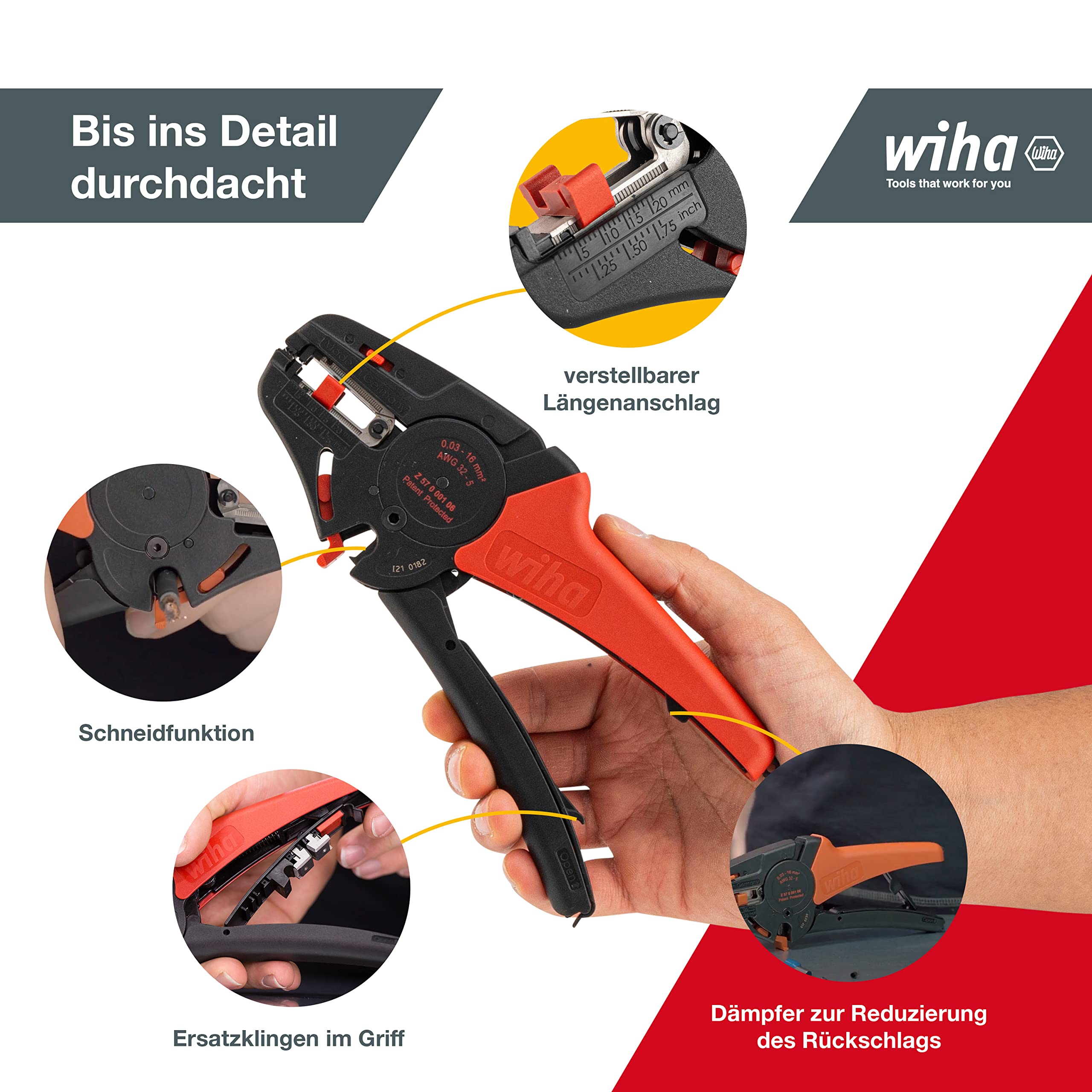 Wiha Z57000106SB Auto Wire Stripper - 16 mm Cutting Capacity, Professional Electrician Tool for Automotive & Home Wiring Projects | Perfect for DIY Repairs & Electrical Installations