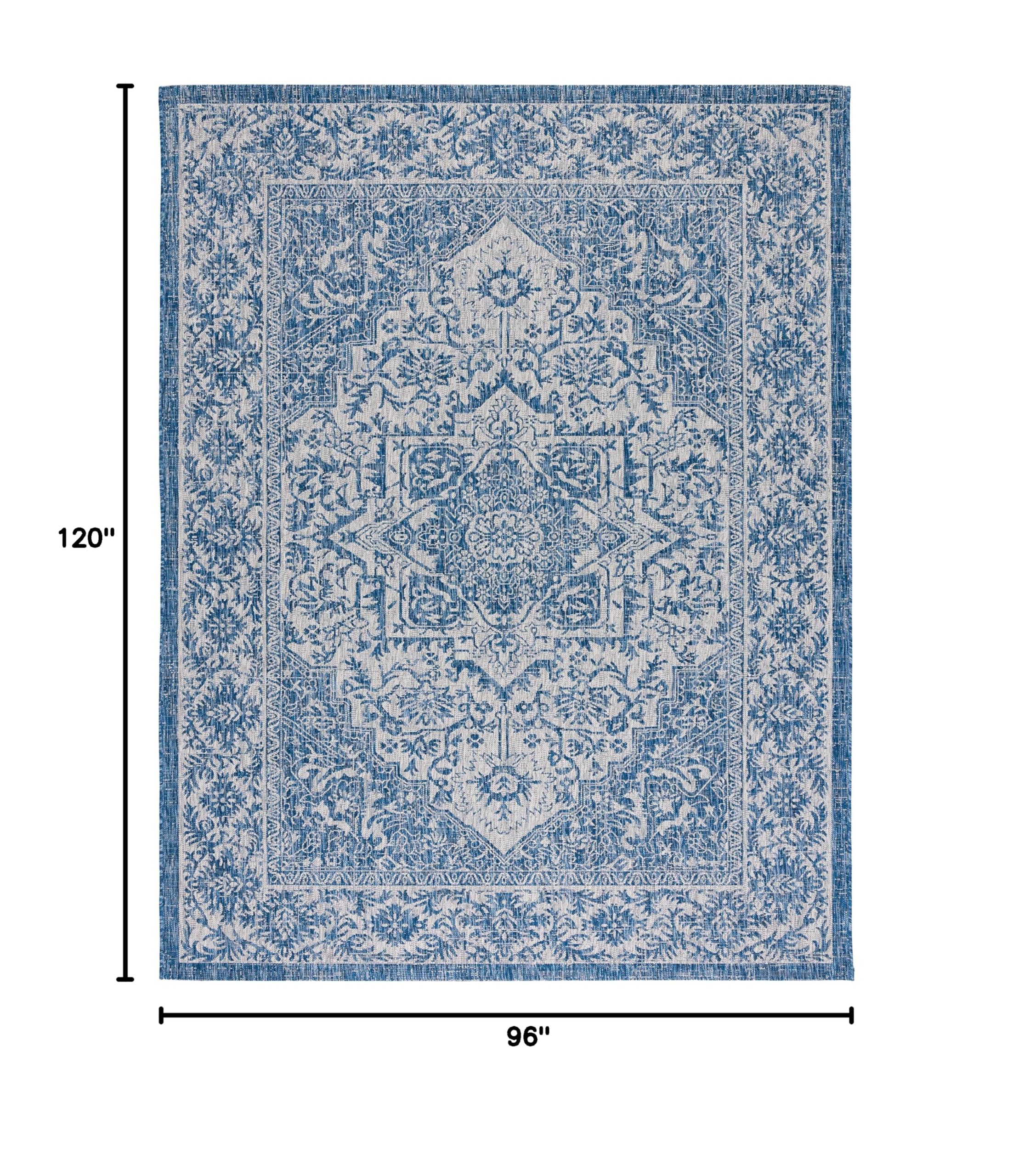 SAFAVIEH Courtyard Collection 8' x 10' Navy & Light Grey Indoor Outdoor Waterproof Area Rug - Easy to Clean, Perfect for Patio, Backyard, Mudroom, Deck & Sunroom Decor