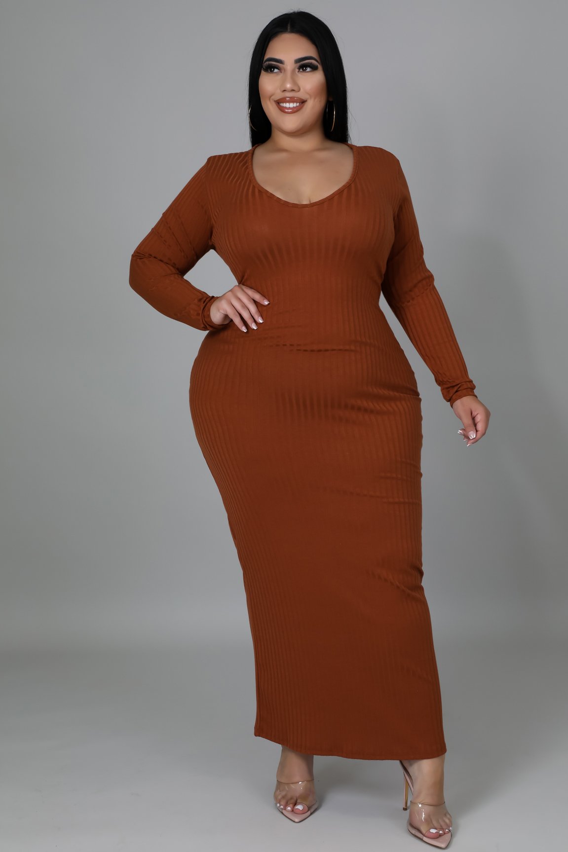 Lola Babe Women's Plus Size Curve Flowy Dress in Cognac Brown - Perfect for Casual Outings, Date Nights & Special Occasions