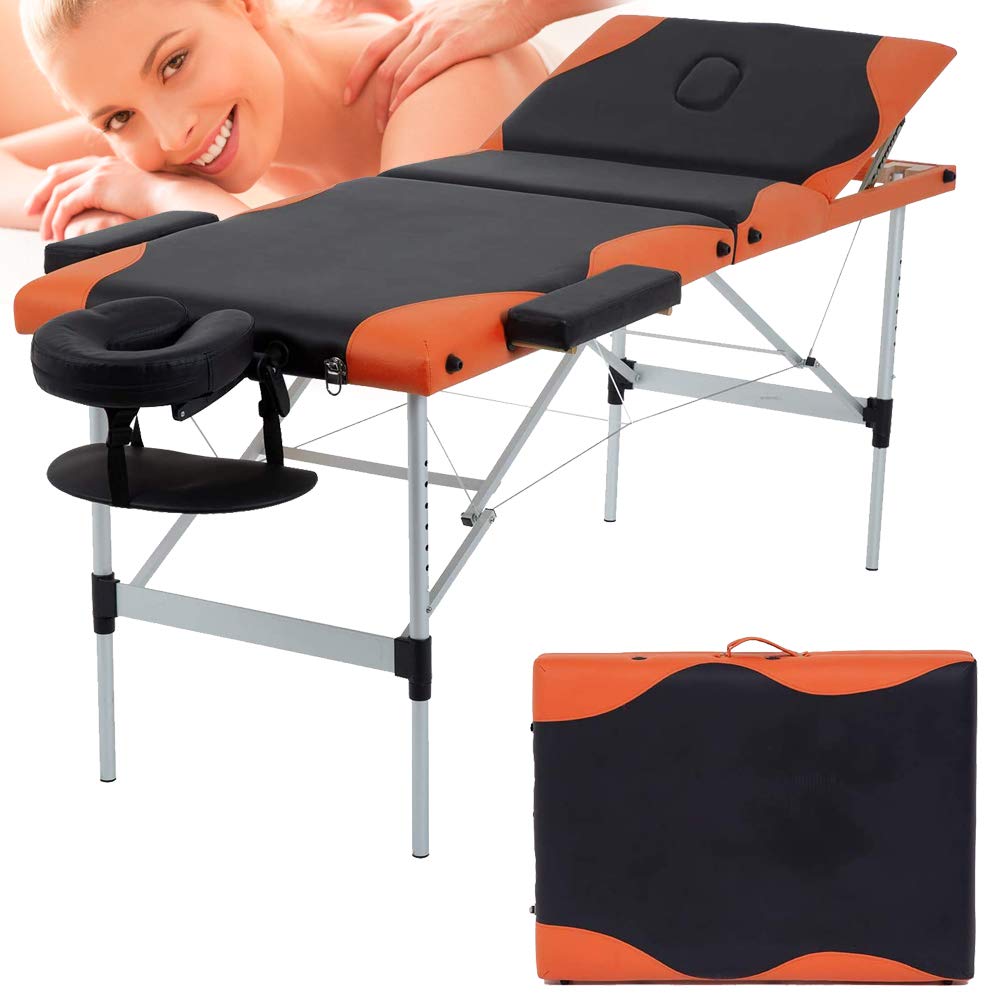 DKELI Portable Foldable Massage Table - 84 Inch Adjustable Height, 3-Fold Salon Spa Bed with Aluminum Legs, Face Cradle & Carry Case - Supports 450LBS - Perfect for Tattoo, Facial, and Professional Massage Therapy