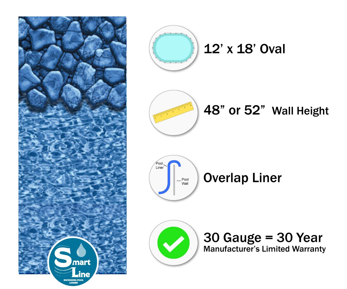 12 ft x 18 ft Oval Swimming Pool Liner - Heavy Duty 30 Gauge Virgin Vinyl for Steel Sided Above Ground Pools | Boulder Swirl Design | Overlap Style (48-52 Inch Wall Height) | Perfect for Backyard Summer Fun, Family Gatherings & Outdoor Relaxation