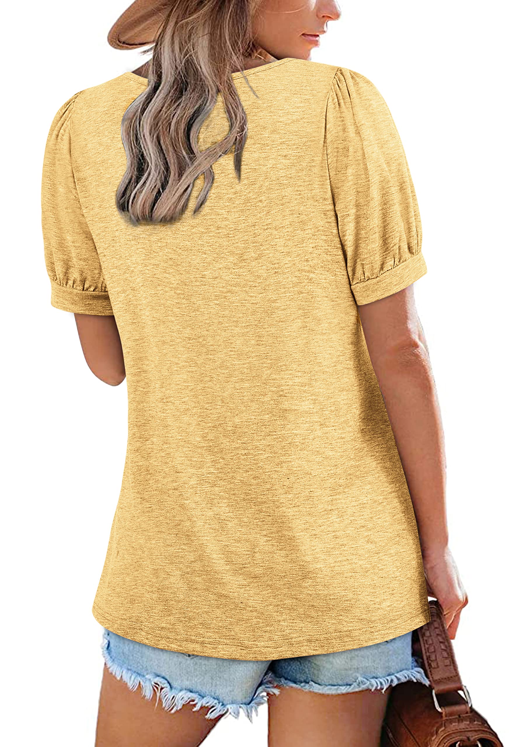 Zwurew Women's Summer Casual Puff Short Sleeve T-Shirt - Square Neck Pleated Flowy Tunic Top for Leggings (Sizes S-2XL) | Trendy Blouse for Outfits, Beach Wear & Daily Fashion