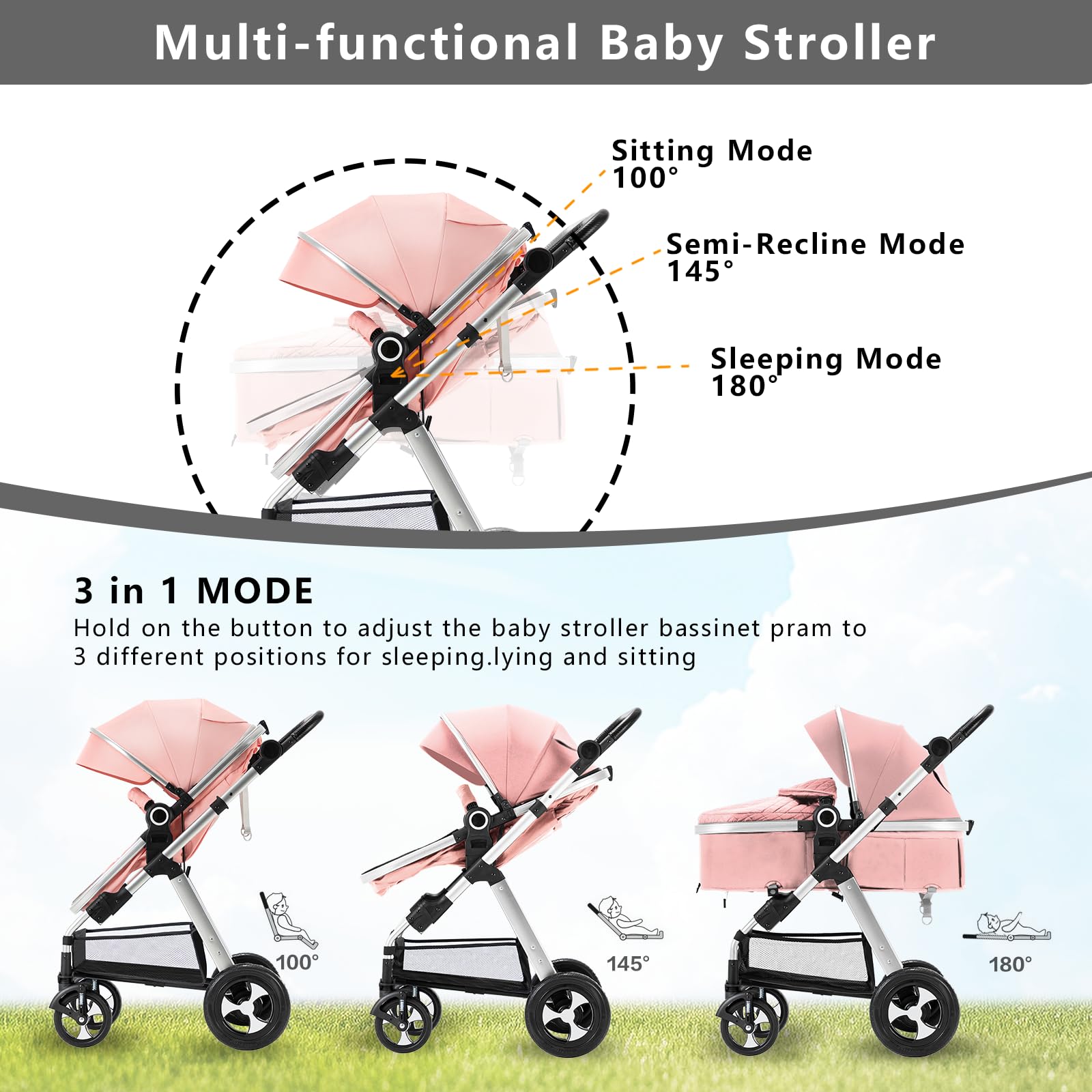 Blahoo 2-in-1 Baby Stroller for Newborns & Toddlers | Foldable Lightweight Aluminum Alloy Pushchair with Adjustable Backrest & Canopy | Perfect for City Walks, Shopping & Travel